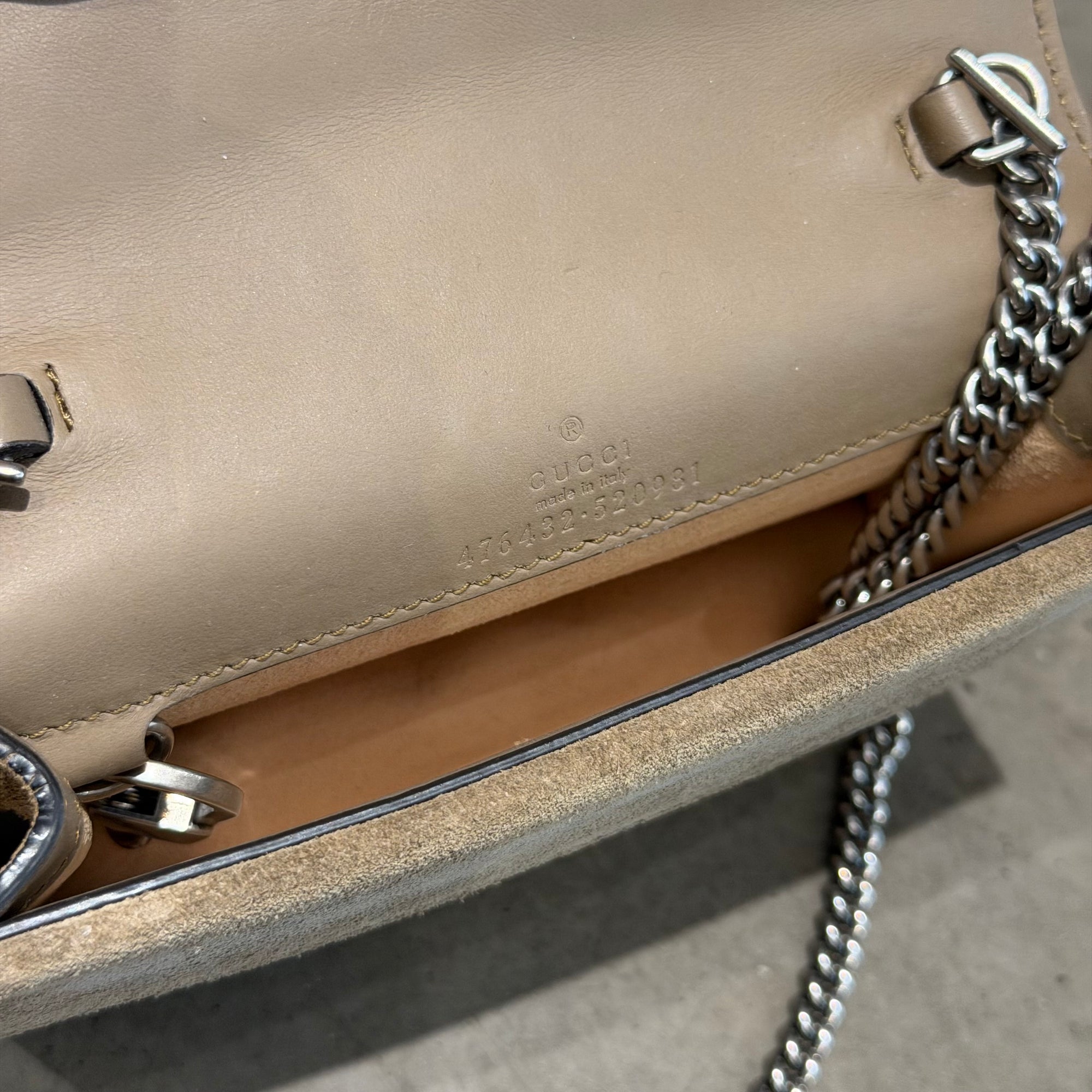 GUCCI DIONYSUS GG SUPREME SIDE BAG ‘TAUPE'