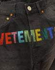 VETEMENTS SS19 RHINESTONE EMBELLISHED STRAIGHT DENIM  ‘BLACK’