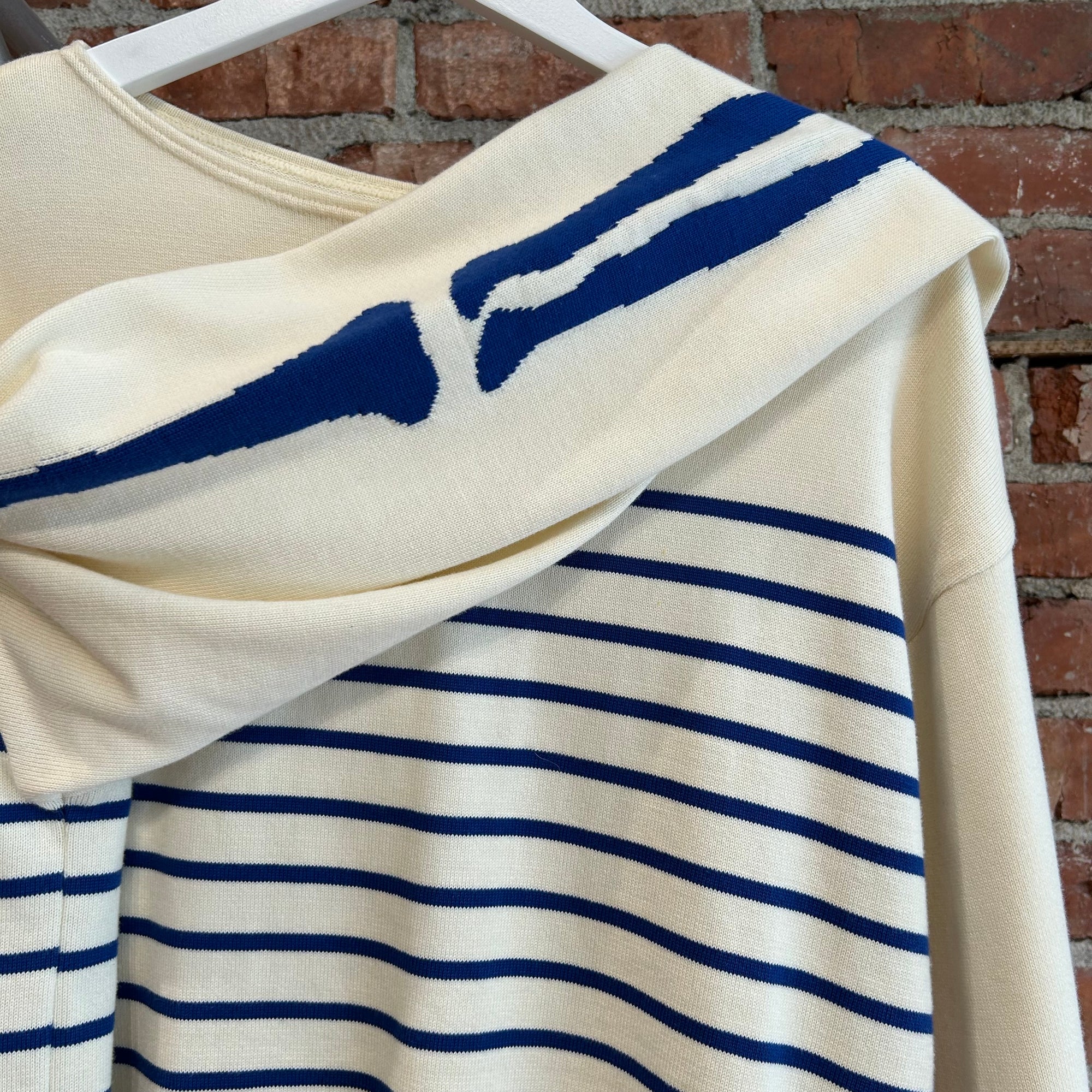 KAPITAL 12G PANEL STRIPE BONE KNIT SWEATER ‘ECRU/BLUE’