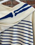 KAPITAL 12G PANEL STRIPE BONE KNIT SWEATER ‘ECRU/BLUE’