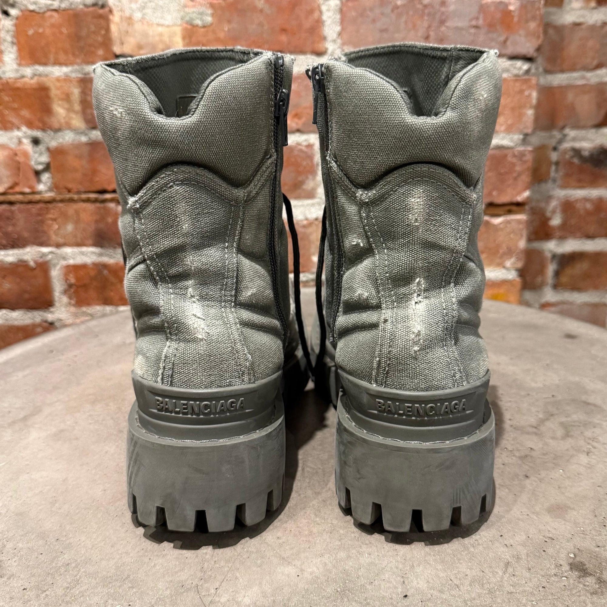 BALENCIAGA COMBAT 20MM CANVAS STRIKE BOOT 'GREEN'