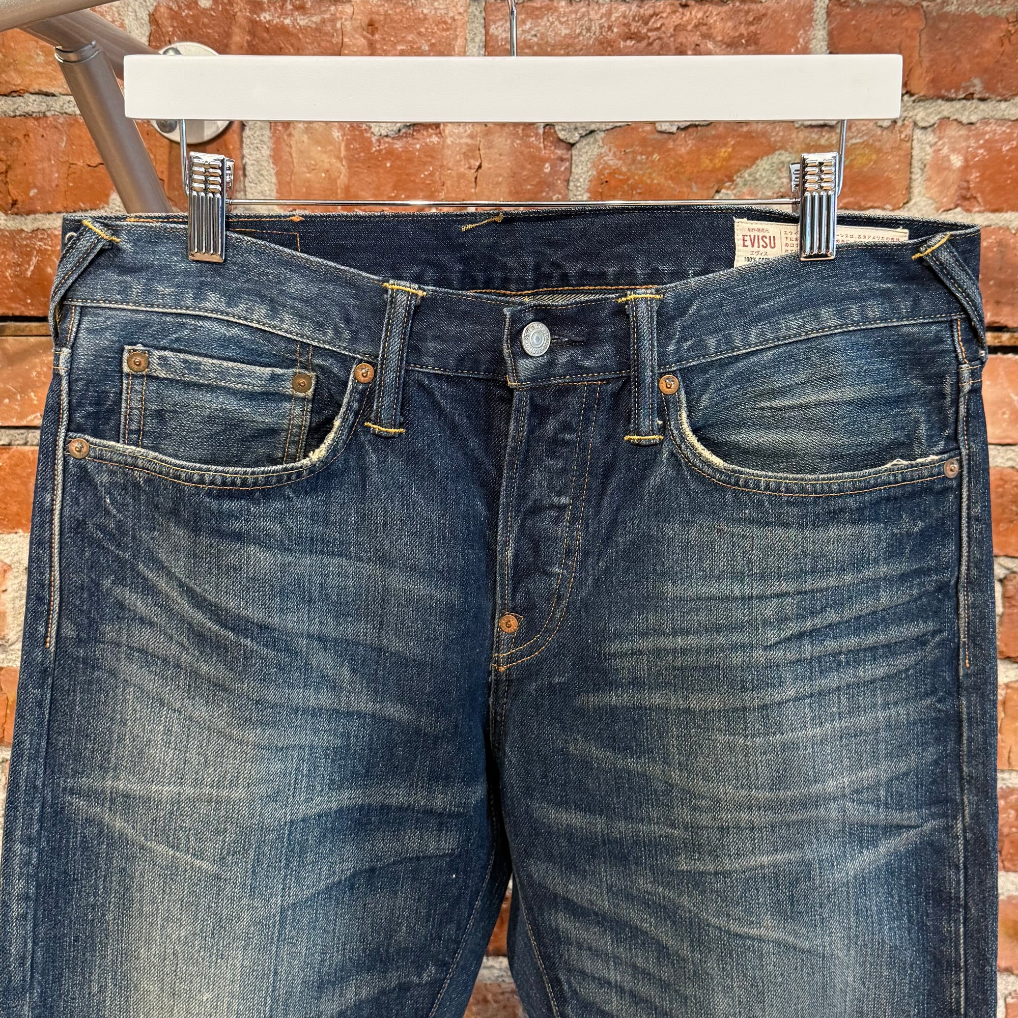 EVISU LOT 2010 13OZ SLIM STRAIGHT DENIM JEANS ‘FADED INDIGO/WHITE’