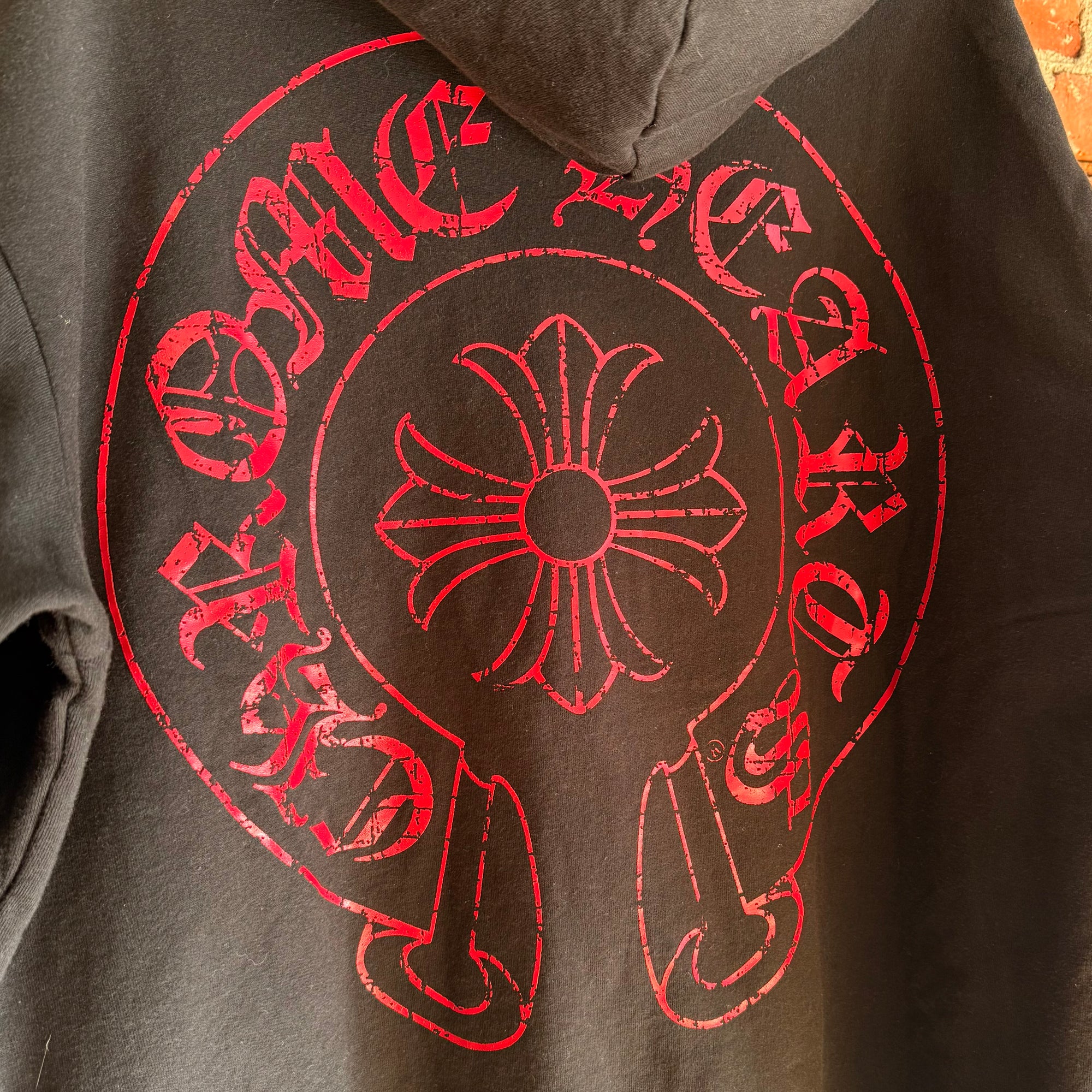 CHROME HEARTS VINTAGE PLUS CROSS FLEECE LINED ZIP UP &#39;BLACK/RED&#39;