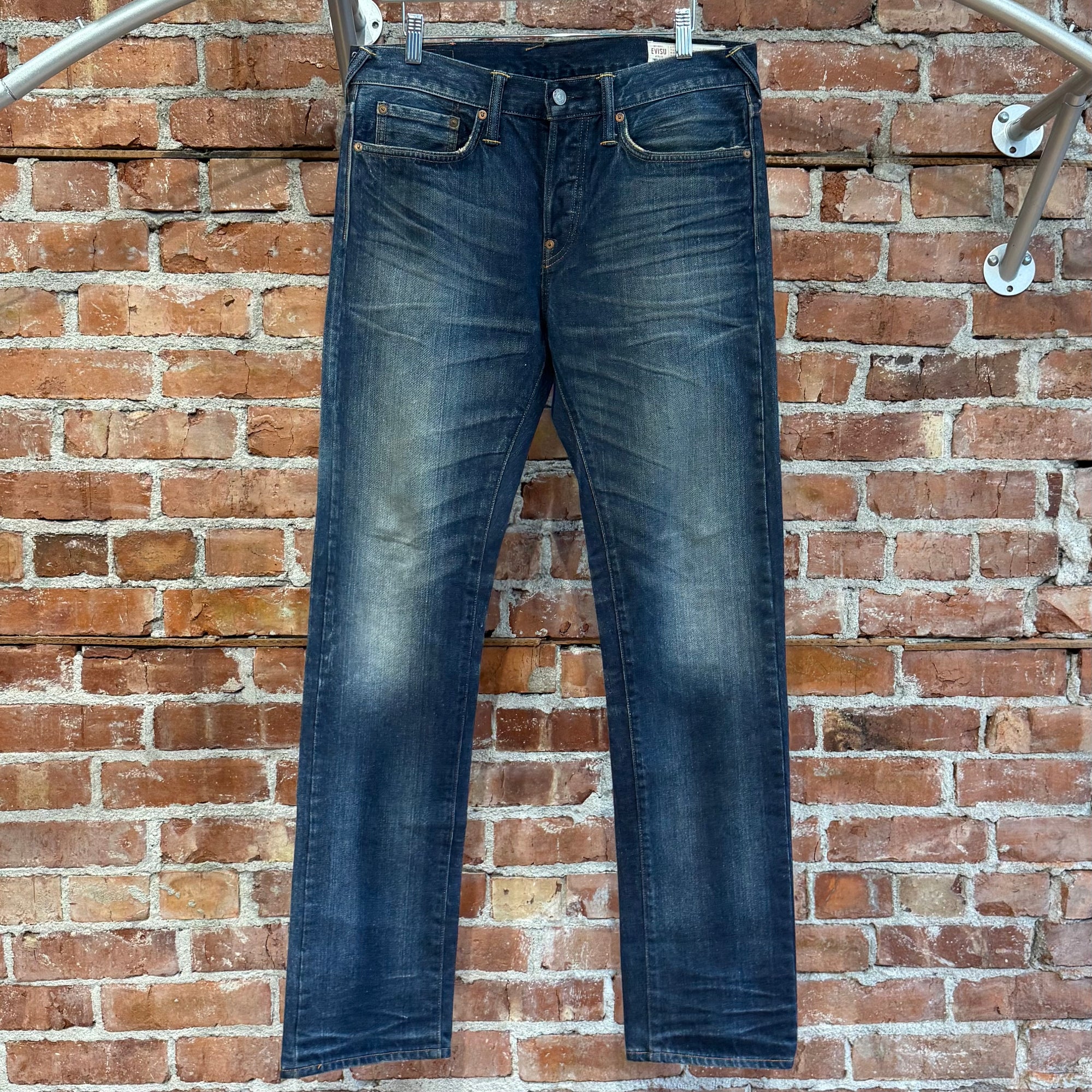 EVISU LOT 2010 13OZ SLIM STRAIGHT DENIM JEANS ‘FADED INDIGO/WHITE’