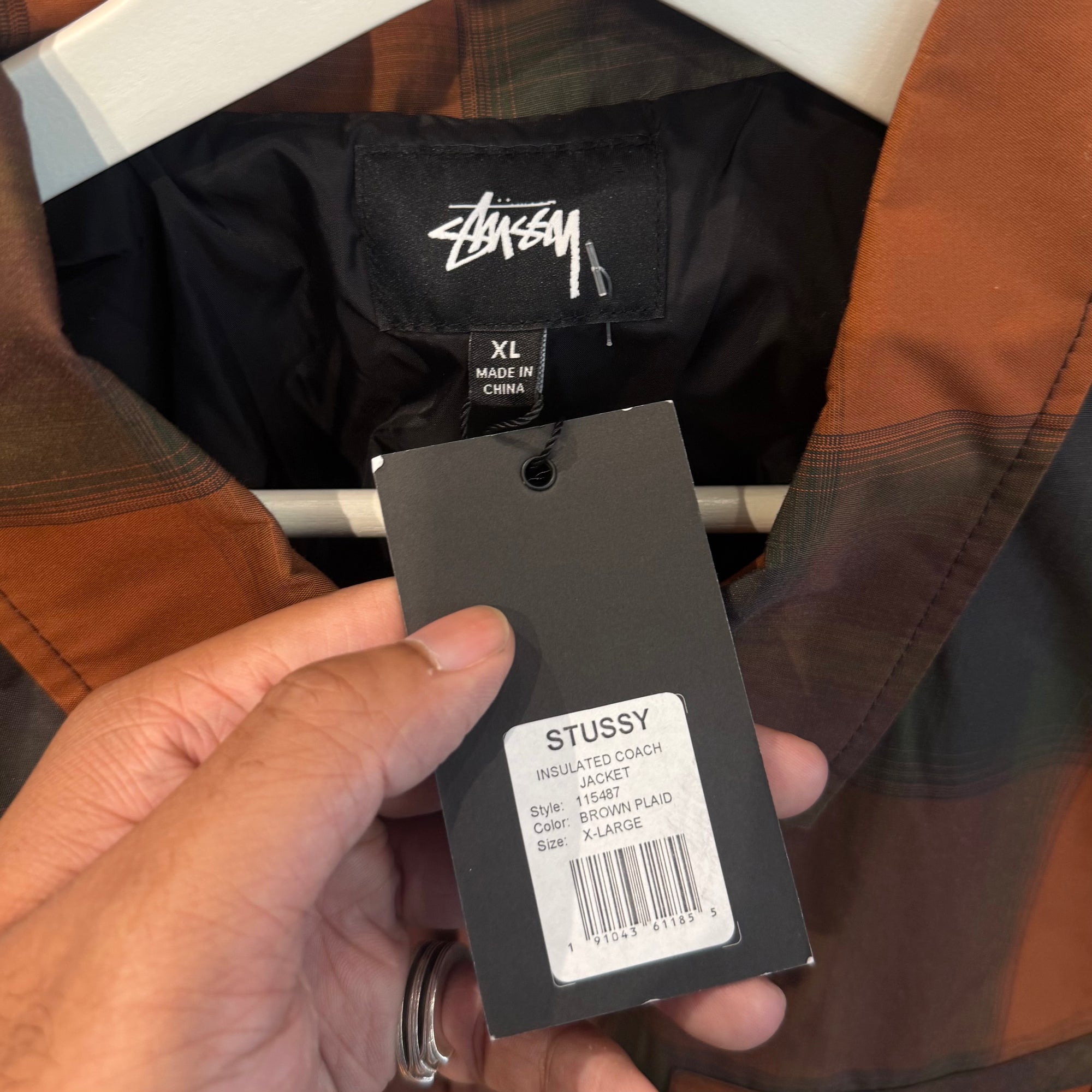 STUSSY CHECK PADDED WORK JACKET  ‘ORANGE’