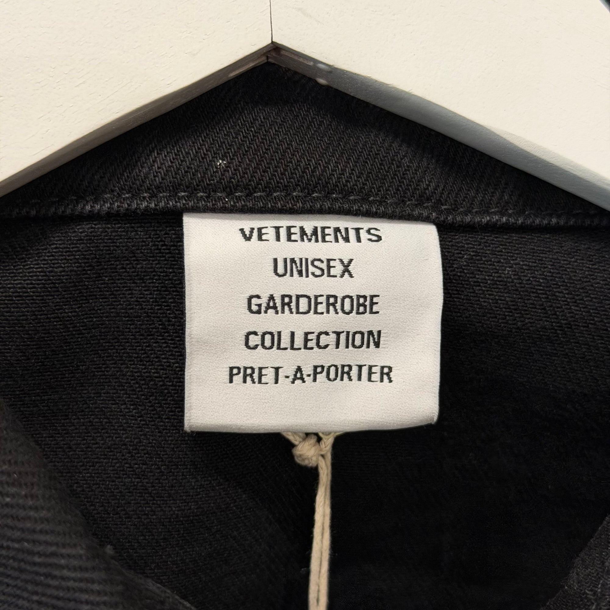 VETEMENTS SS19 RHINESTONE EMBELLISHED DENIM OVERSHIRT ‘BLACK’