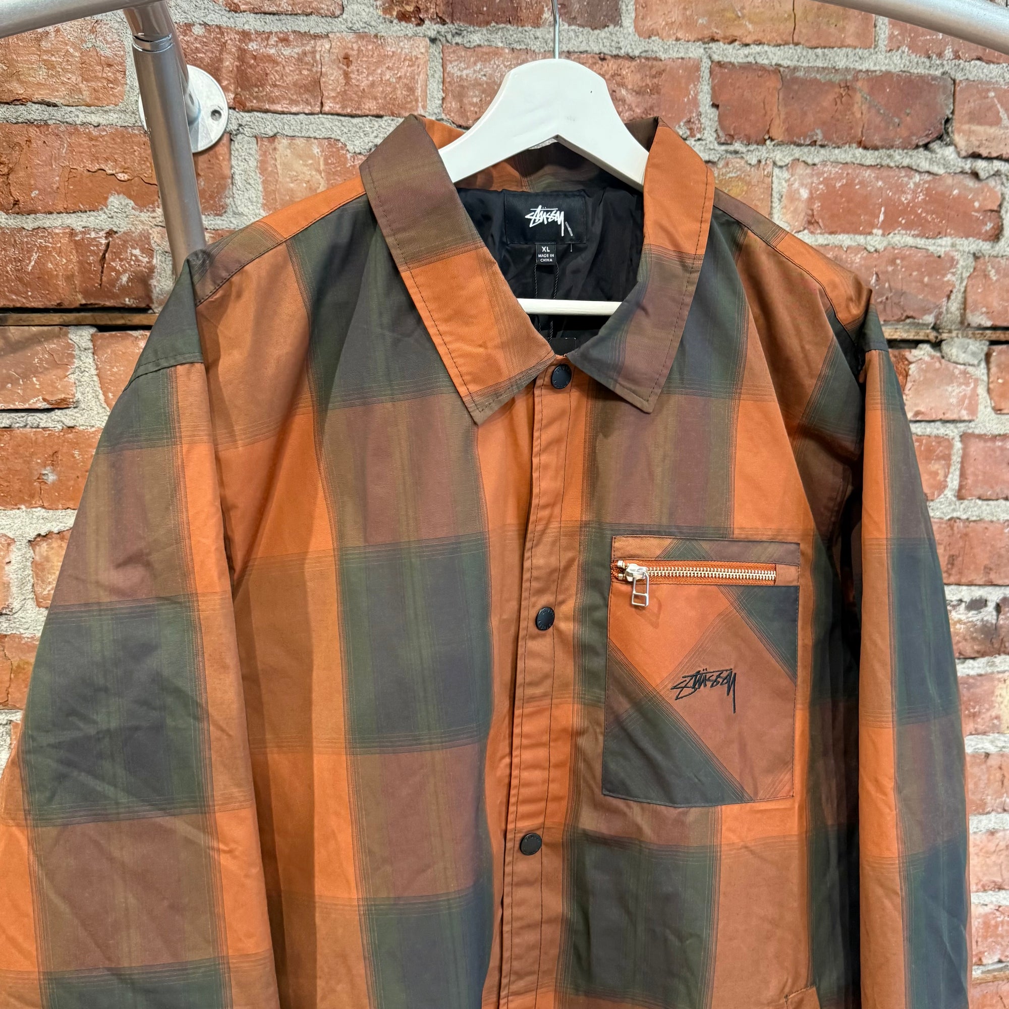 STUSSY CHECK PADDED WORK JACKET  ‘ORANGE’