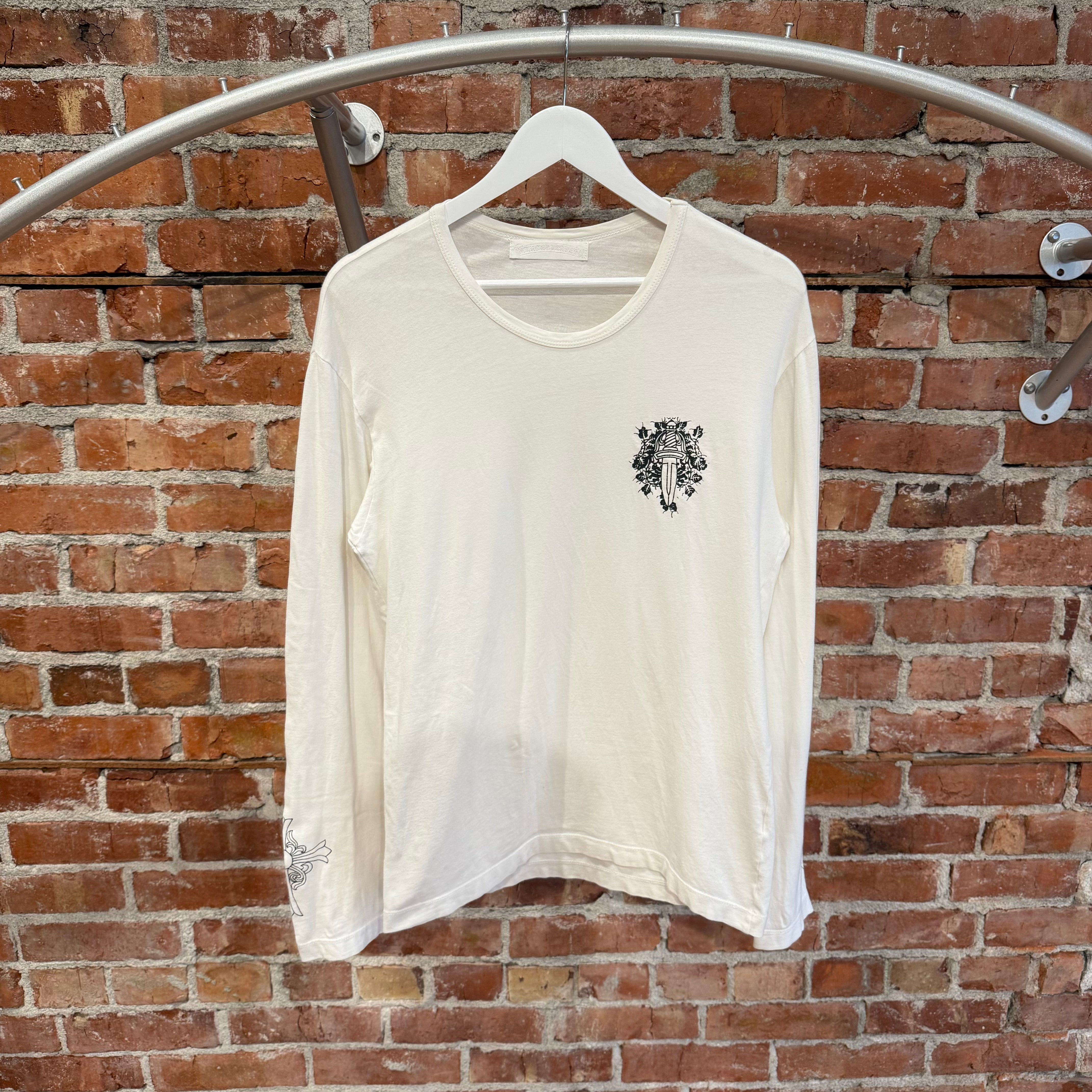 CHROME HEARTS VINTAGE DAGGER FLORAL CROSS LONGSLEEVE 'WHITE