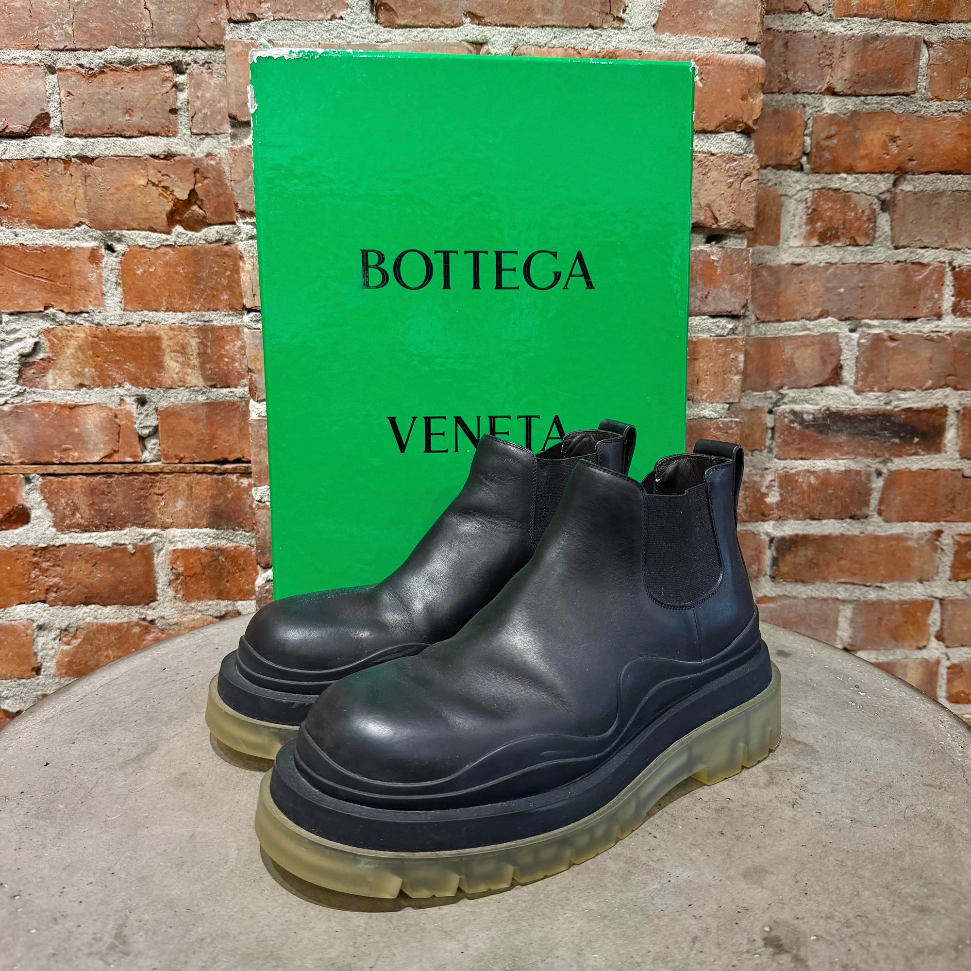 BOTTEGA VENETA TIRE LUG BOOTS ‘BLACK/TRANSLUCENT’