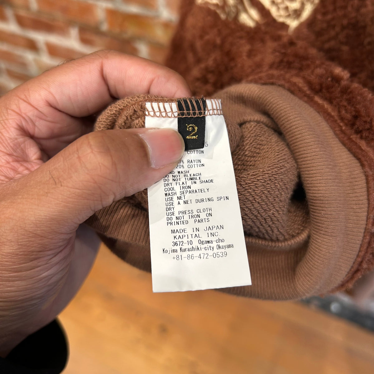 KAPITAL GRIZZLY FLEECE SMILEY CREWNECK ‘TERRACOTTA’