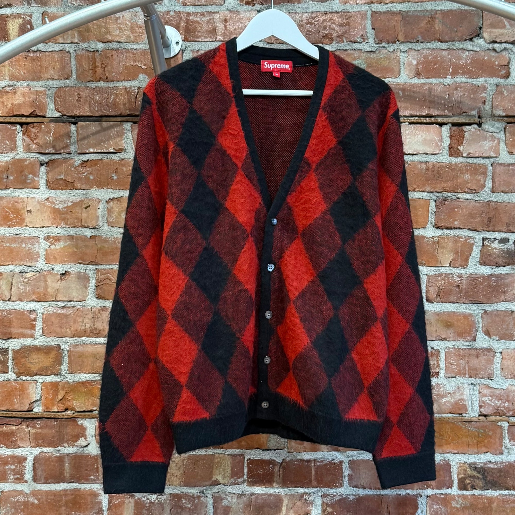 SUPREME SS18 BRUSHED ARGYLE CARDIGAN  ‘RED’