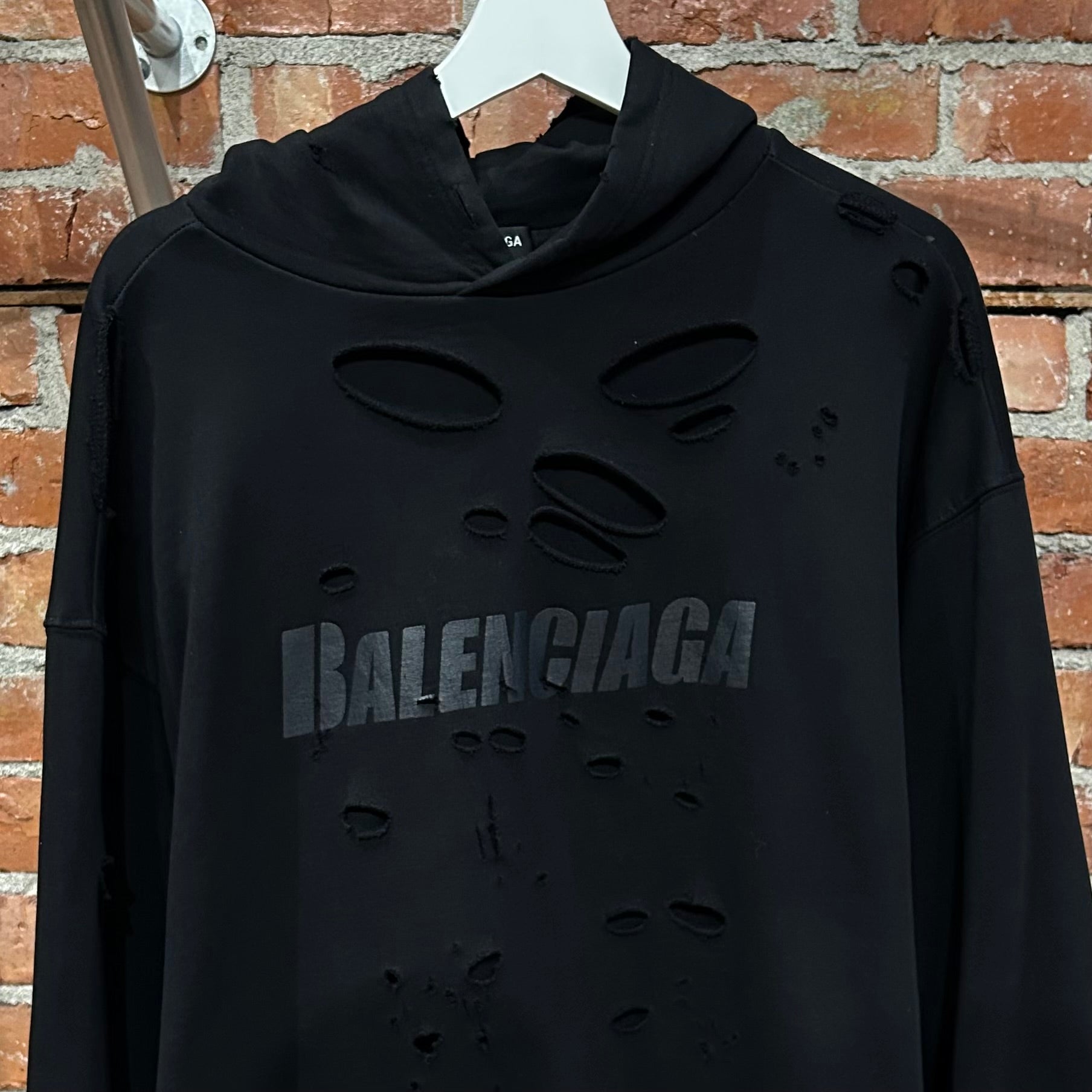 BALENCIAGA FW21 DESTROYED DUAL-LAYER HOODIE ‘BLACK’