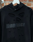 BALENCIAGA FW21 DESTROYED DUAL-LAYER HOODIE ‘BLACK’
