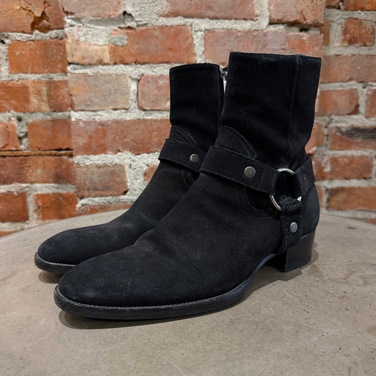 SAINT LAURENT FW13 SUEDE WYATT HARNESS BOOTS ‘BLACK’