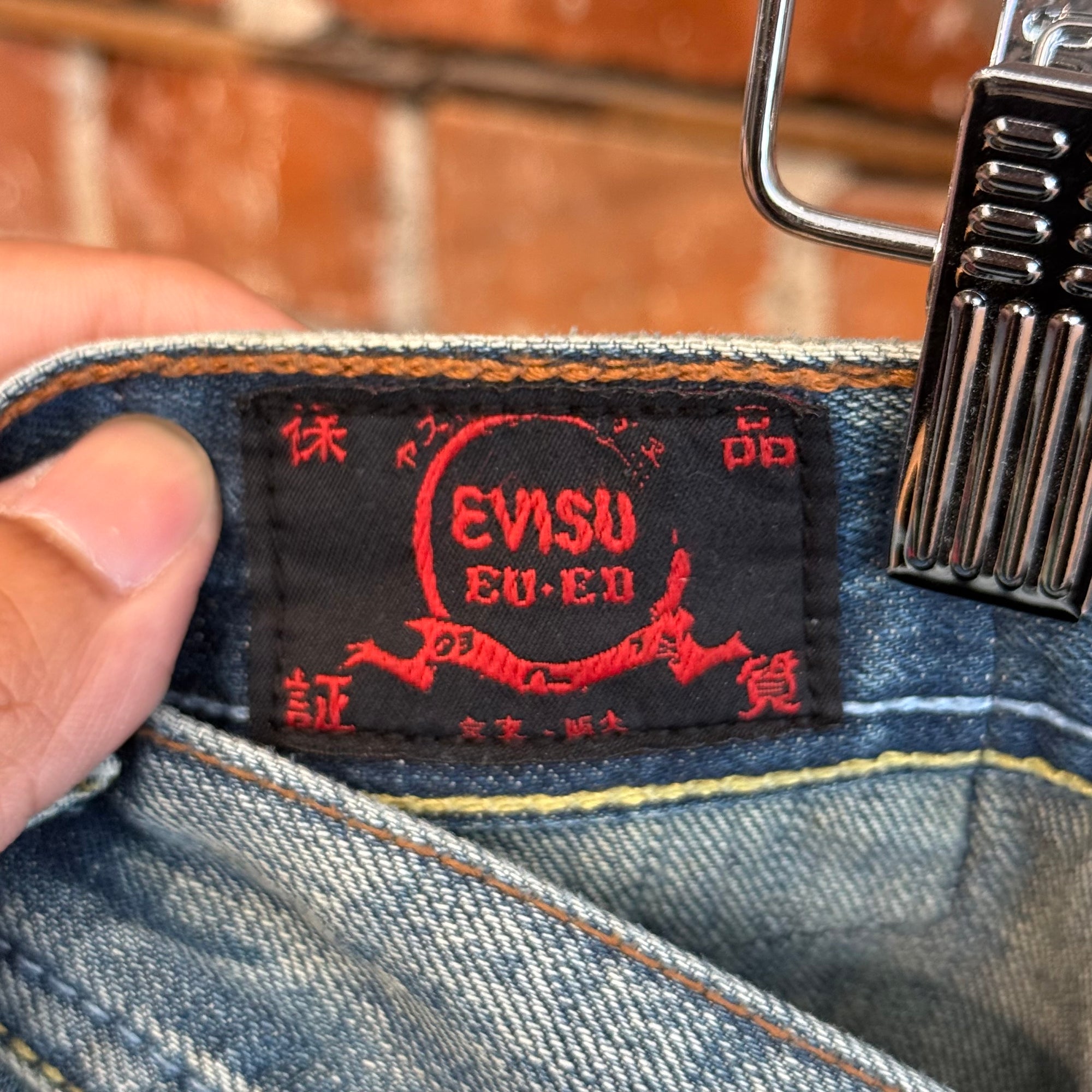 EVISU EU EXCLUSIVE THRASHED DENIM 'VINTAGE BLUE/IVORY'