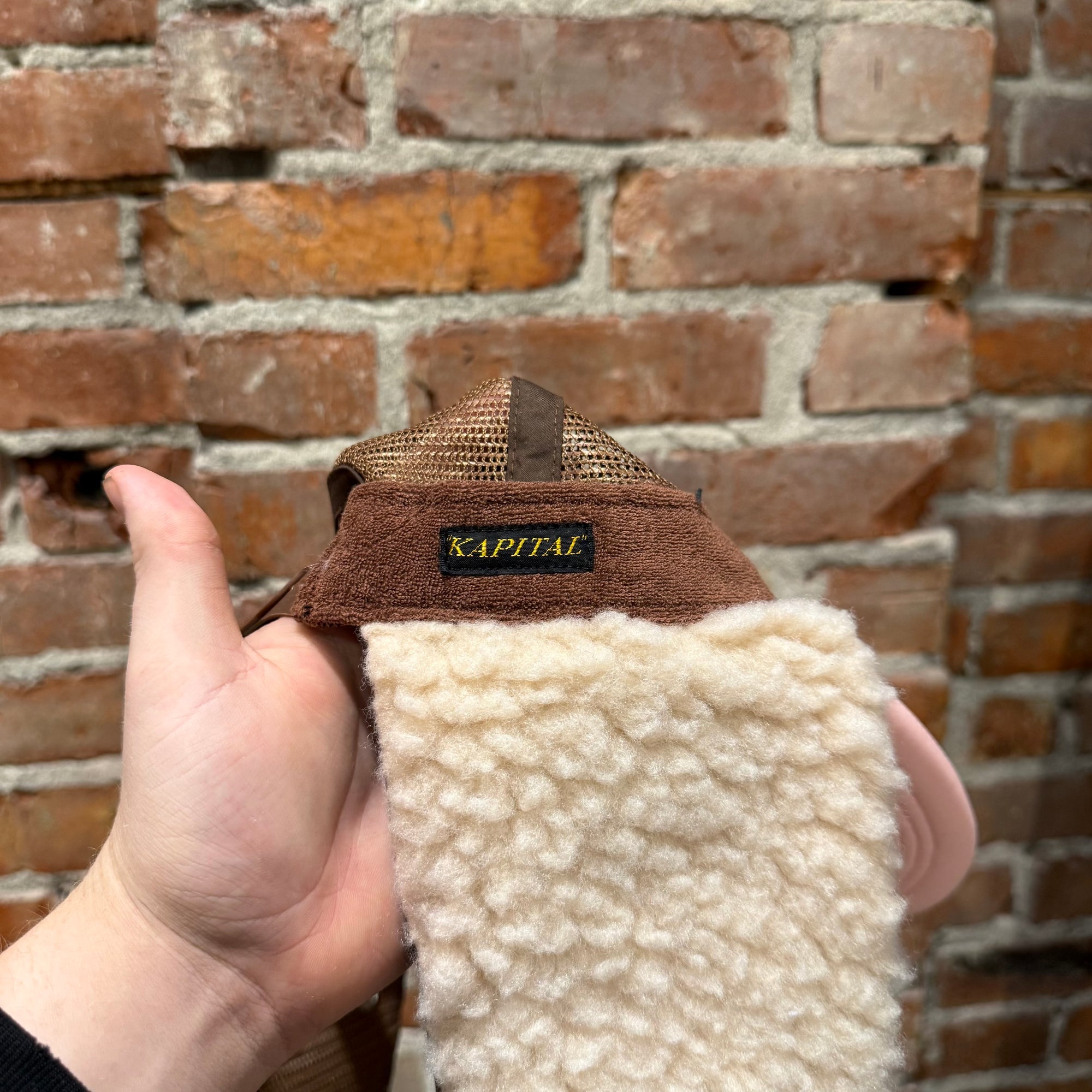 KAPITAL SHERPA EAR FLAP TRUCKER HAT ‘BROWN/PINK’