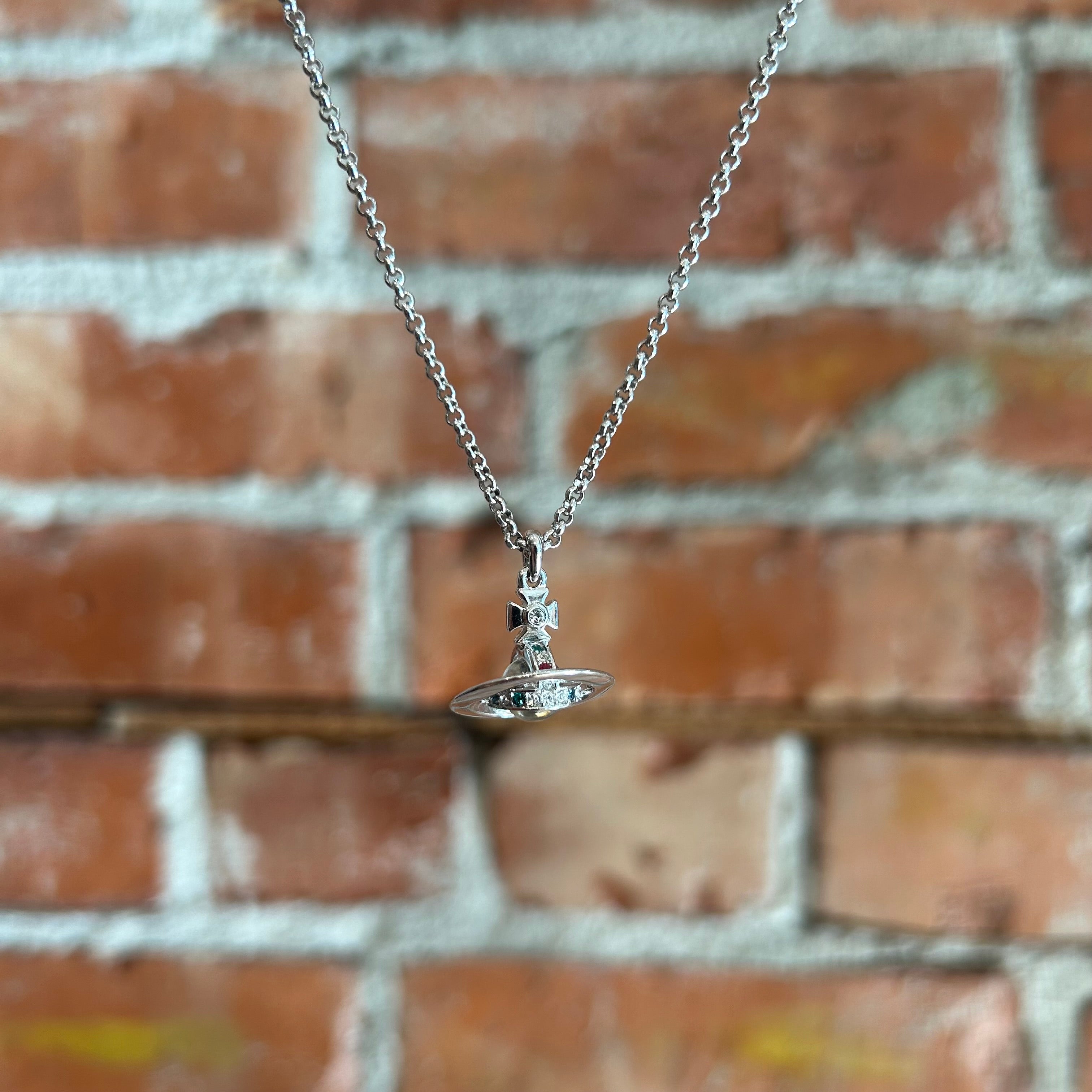 VIVIENNE WESTWOOD TILTED 3D MICRO ORB PENDANT NECKLACE 'CLEAR