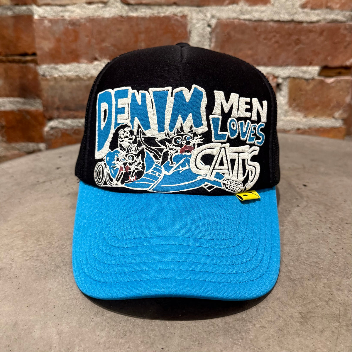 KAPITAL DENIM MEN LOVES CATS TRUCKER HAT ‘BLUE’