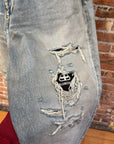 BALENCIAGA DOUBLE LAYERED DISTRESSED LOGO DENIM ‘BLUE/BLACK’