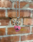 VIVIENNE WESTWOOD ENAMEL HEART RIBBON PENDANT NECKLACE ‘PINK/SILVER’