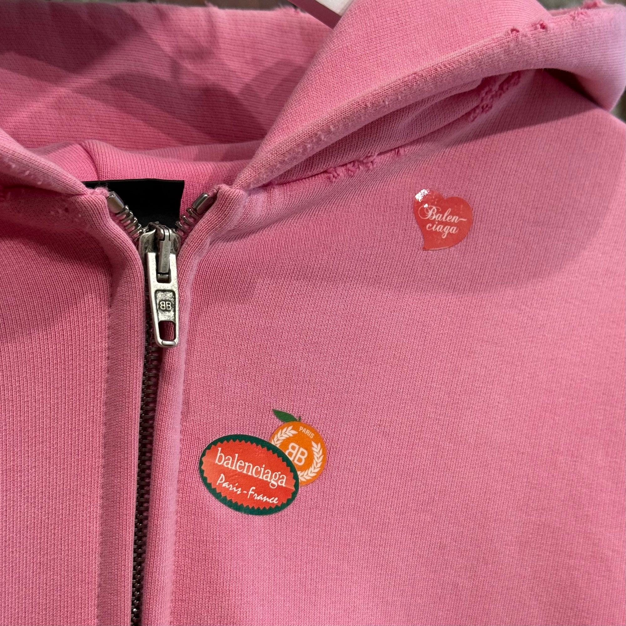 BALENCIAGA SS24 FRUITY STICKER ZIP HOODIE ‘PINK’
