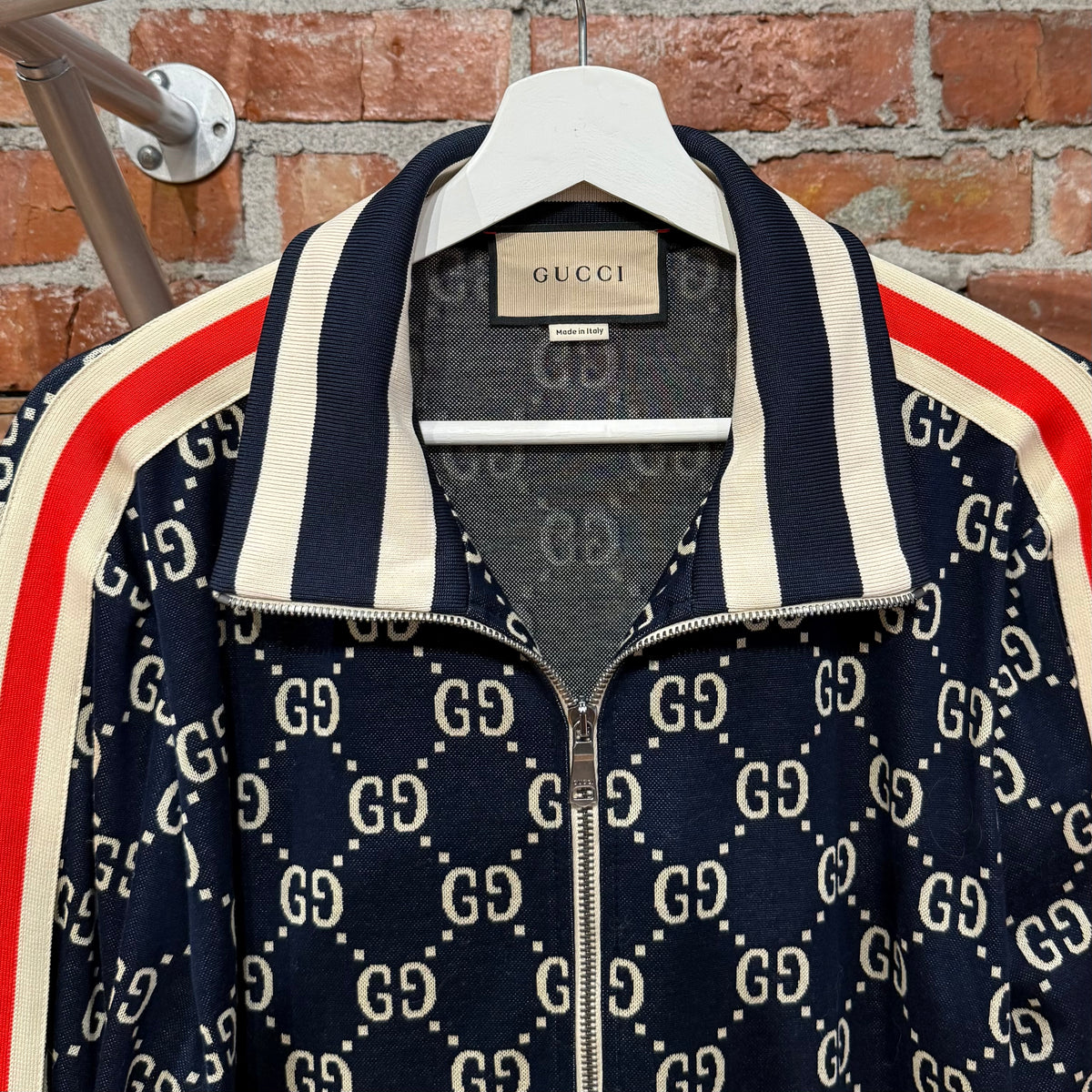 GUCCI GG PATTERN TRACK JACKET ‘NAVY/RED’