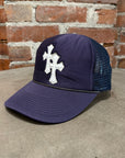 CHROME HEARTS DOUBLE CROSS PATCH TRUCKER HAT ‘NAVY’