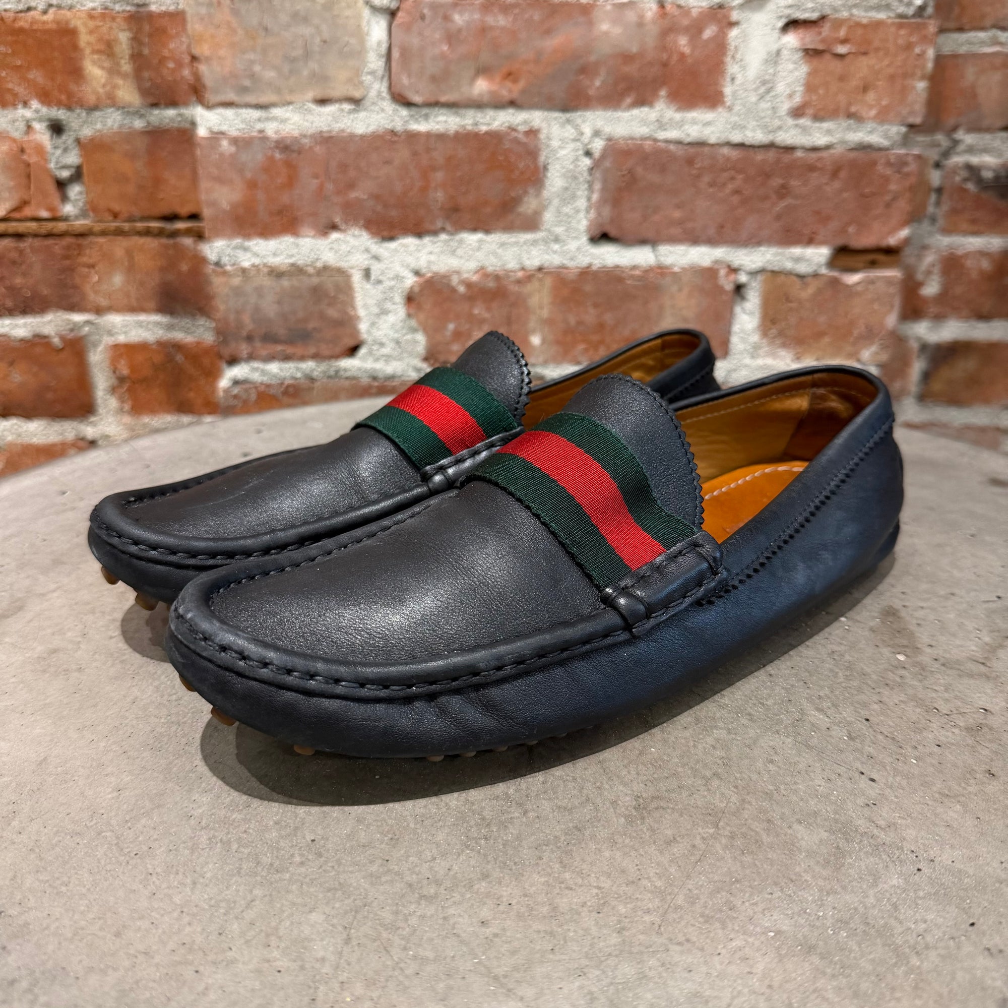 GUCCI WEB STRIPE DRIVING LOAFERS ‘BLACK’