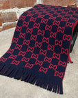 GUCCI GG PATTERN WOOL SCARF ‘NAVY’