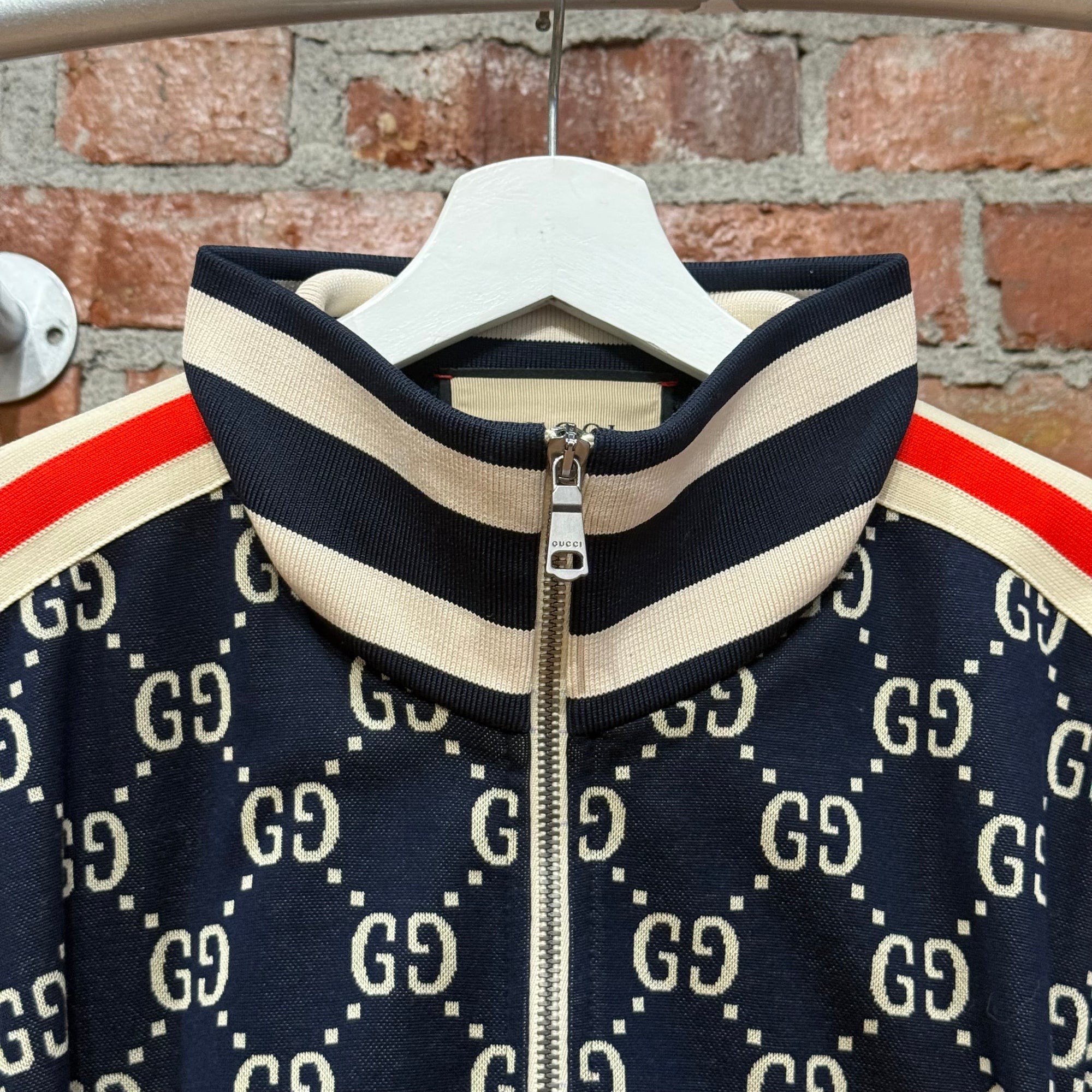 GUCCI GG PATTERN TRACK JACKET ‘NAVY/RED’