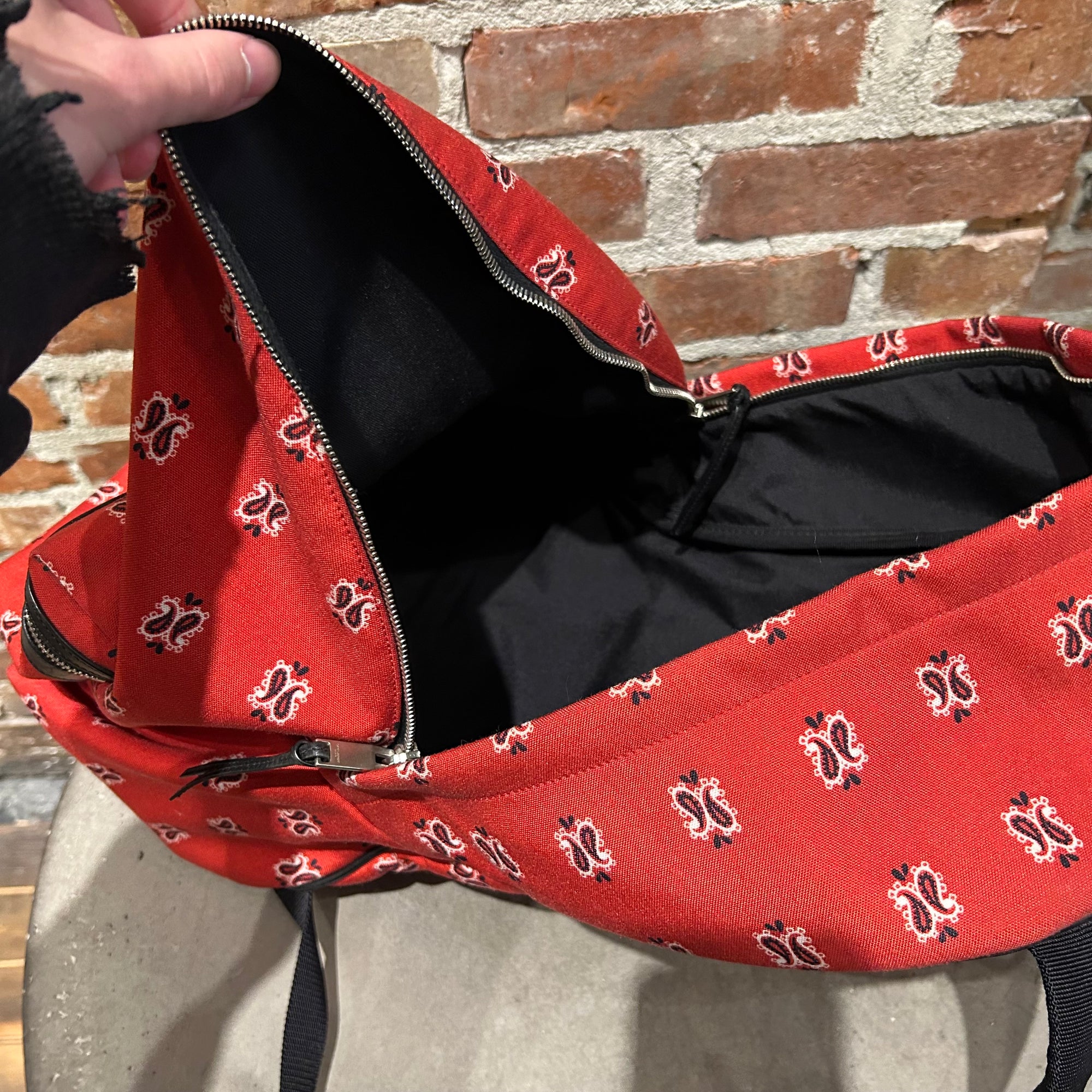 SAINT LAURENT SS15 PSYCH ROCK PAISLEY BACKPACK ‘RED’