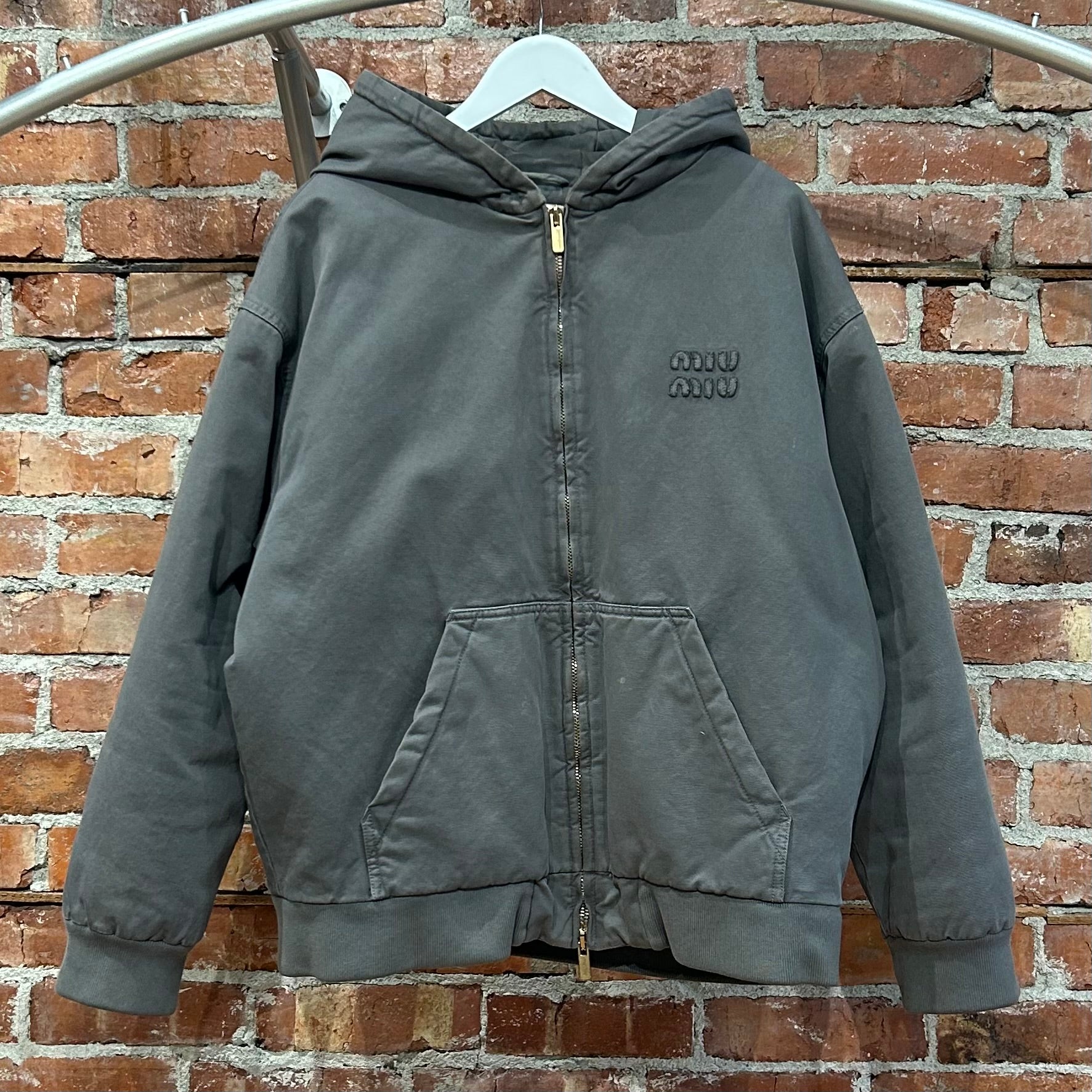 MIU MIU HOODED GARMENT-DYED BLOUSON JACKET ‘GREY’