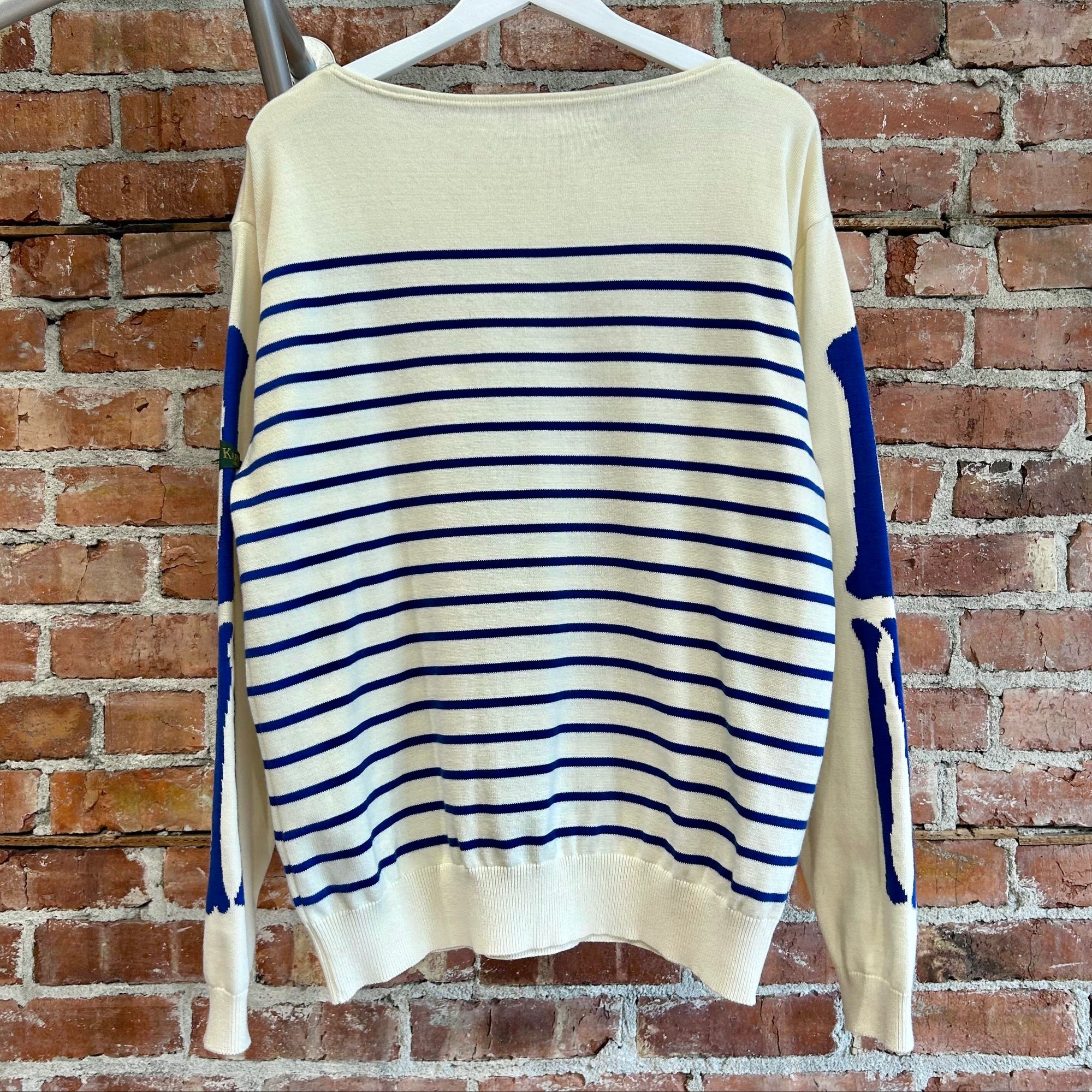 KAPITAL 12G PANEL STRIPE BONE KNIT SWEATER ‘ECRU/BLUE’