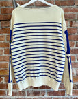 KAPITAL 12G PANEL STRIPE BONE KNIT SWEATER ‘ECRU/BLUE’