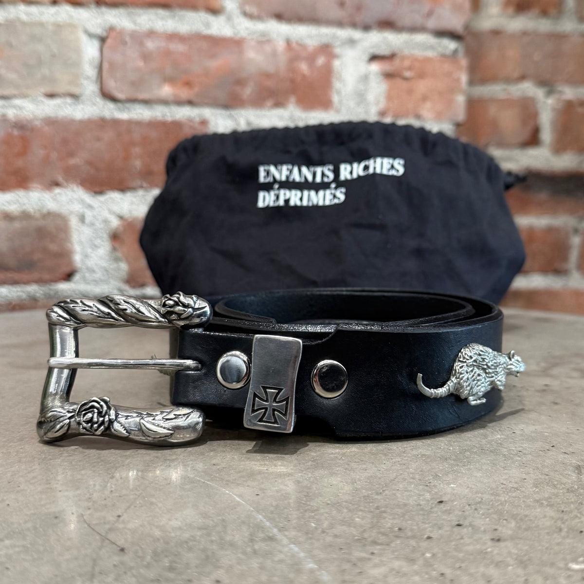 ENFANTS RICHES DEPRIMES FW25 RAT CHASE LEATHER BELT ‘BLACK/SILVER’