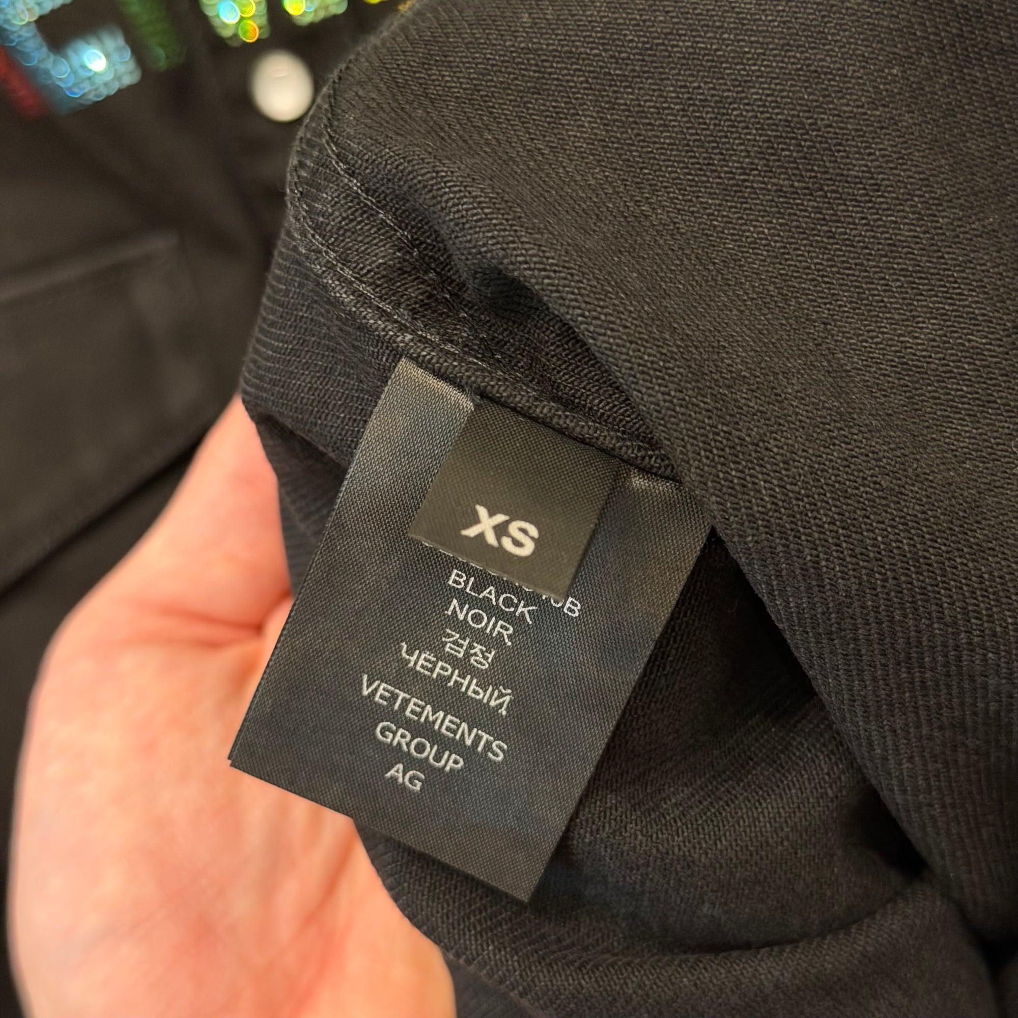 VETEMENTS SS19 RHINESTONE EMBELLISHED DENIM OVERSHIRT ‘BLACK’