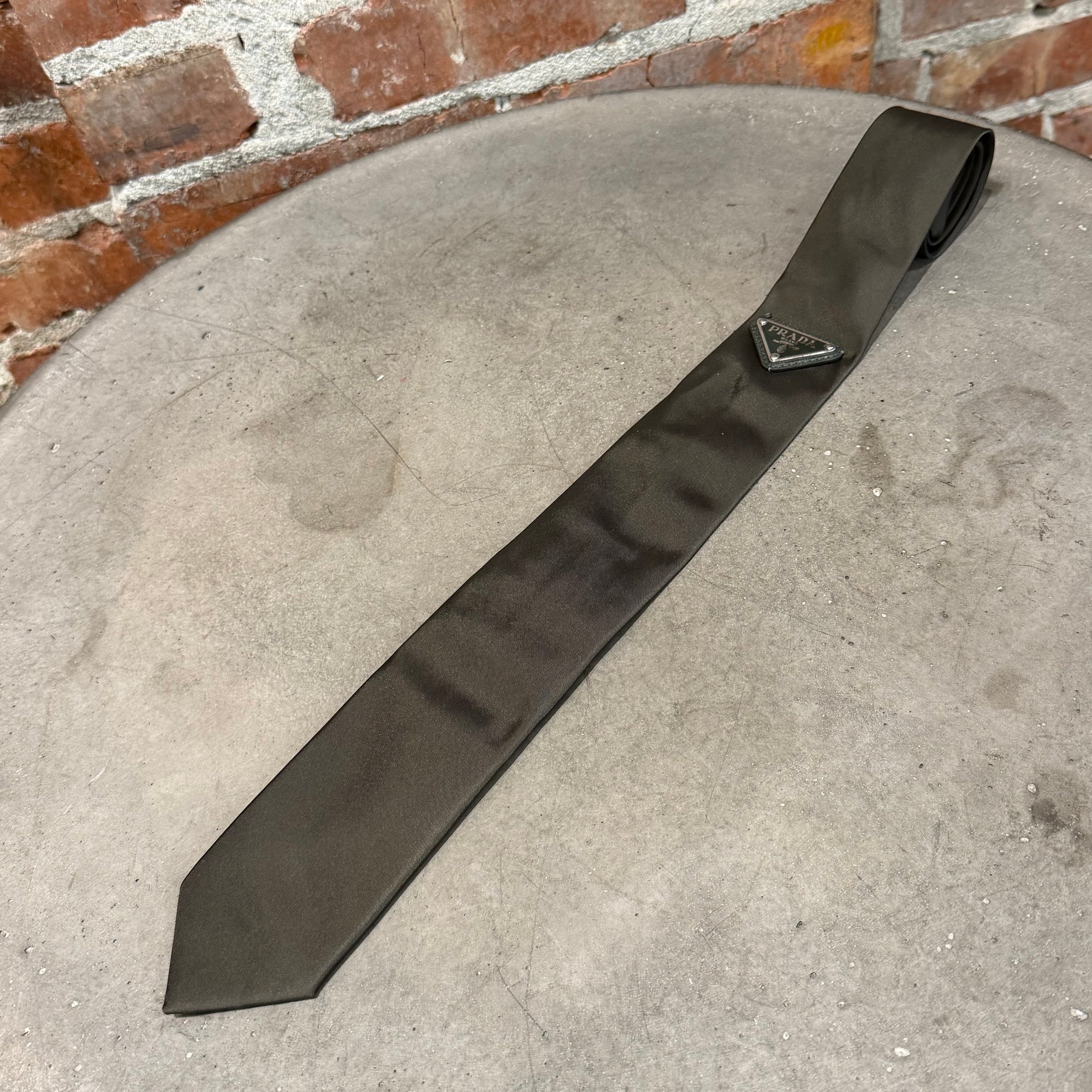 PRADA RE-NYLON BADGE TIE ‘DARK OLIVE’