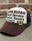 KAPITAL DENIM REPAIR TRUCKER HAT ‘BROWN’