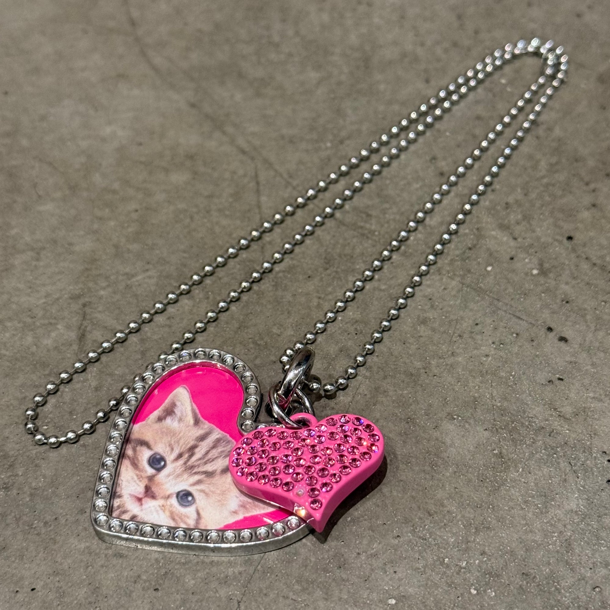 BALENCIAGA HEART PHOTO LOCKET KITTEN NECKLACE ‘SILVER/PINK’