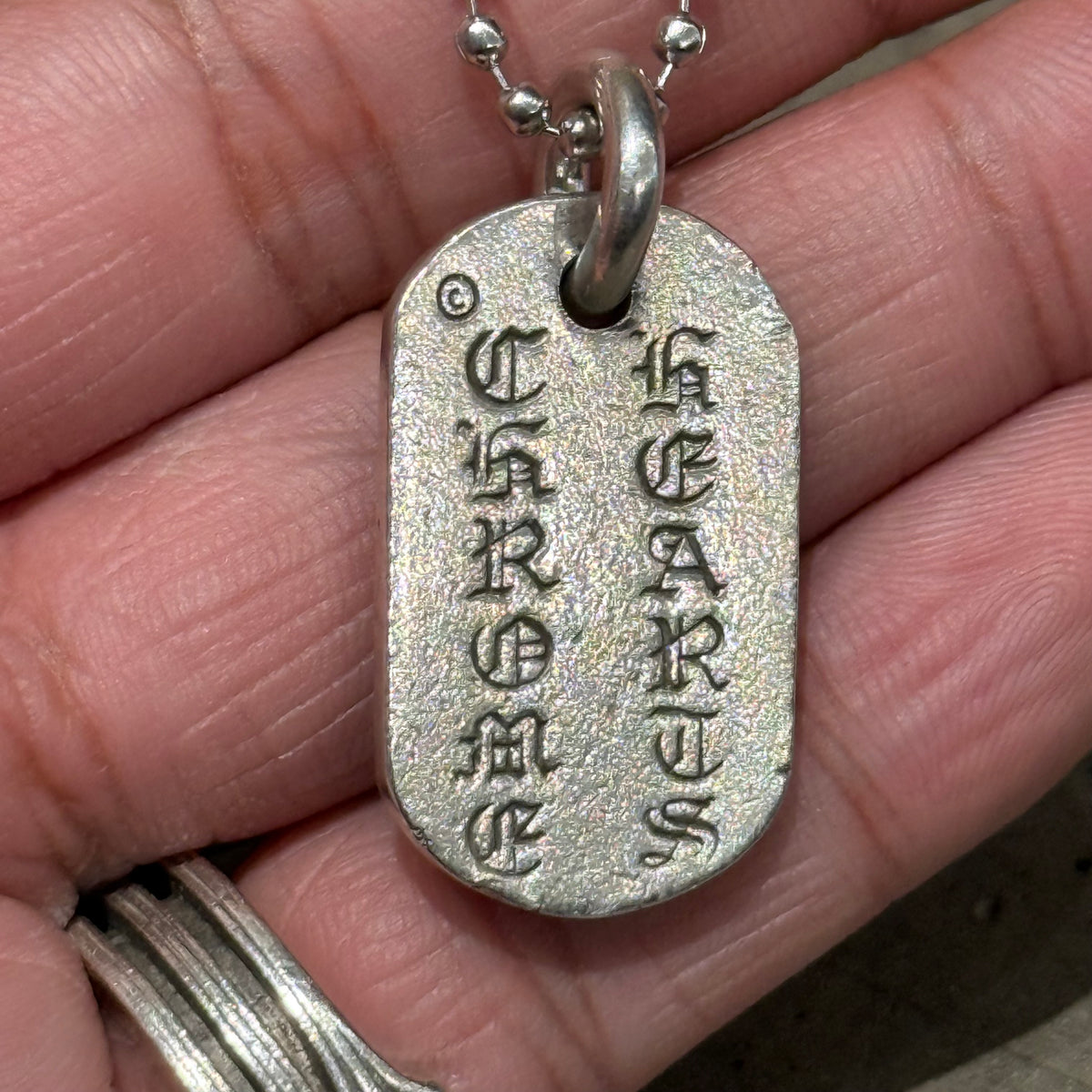 CHROME HEARTS RAISED CEMETERY CROSS DOG TAG NECKLACE ’SILVER’