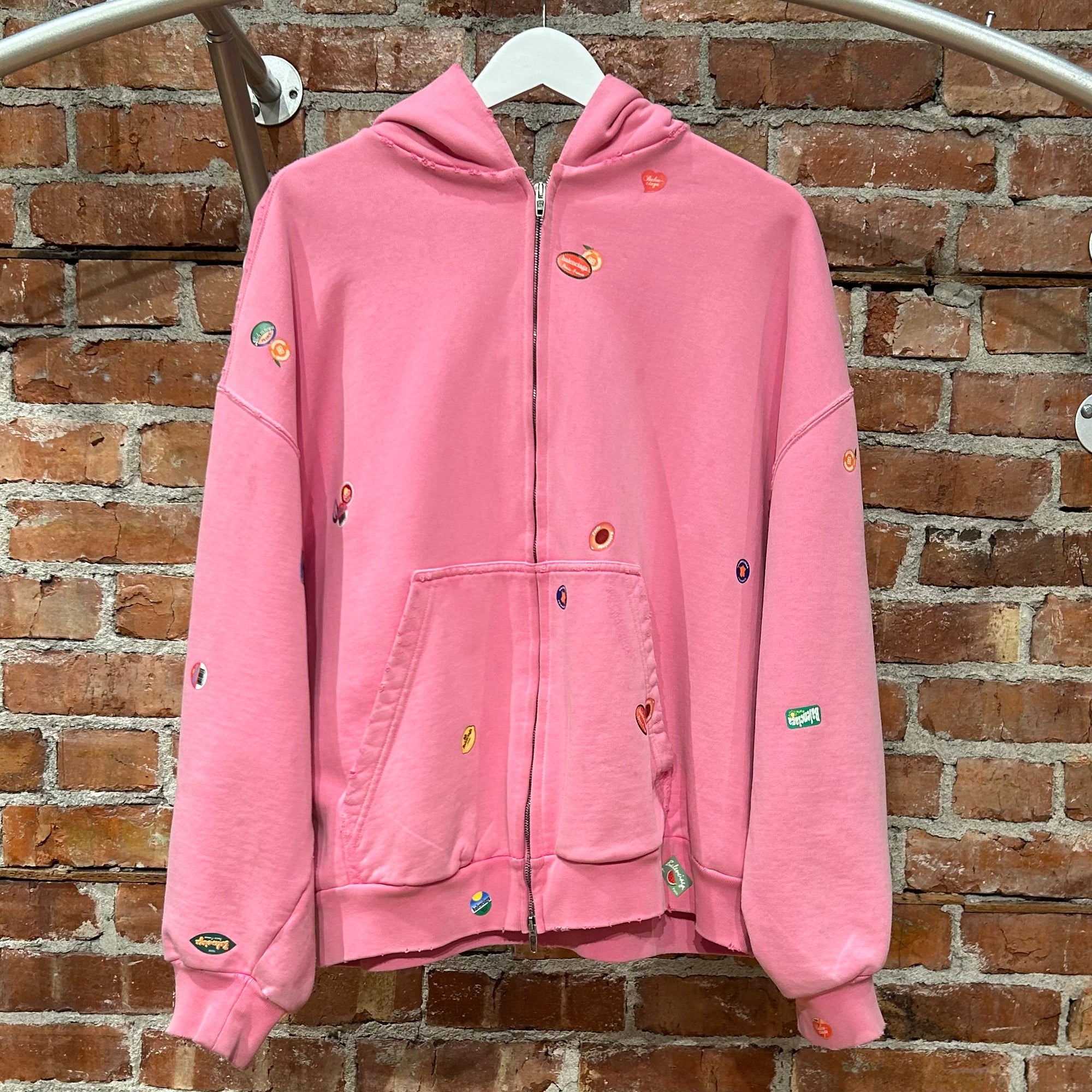 BALENCIAGA SS24 FRUITY STICKER ZIP HOODIE ‘PINK’