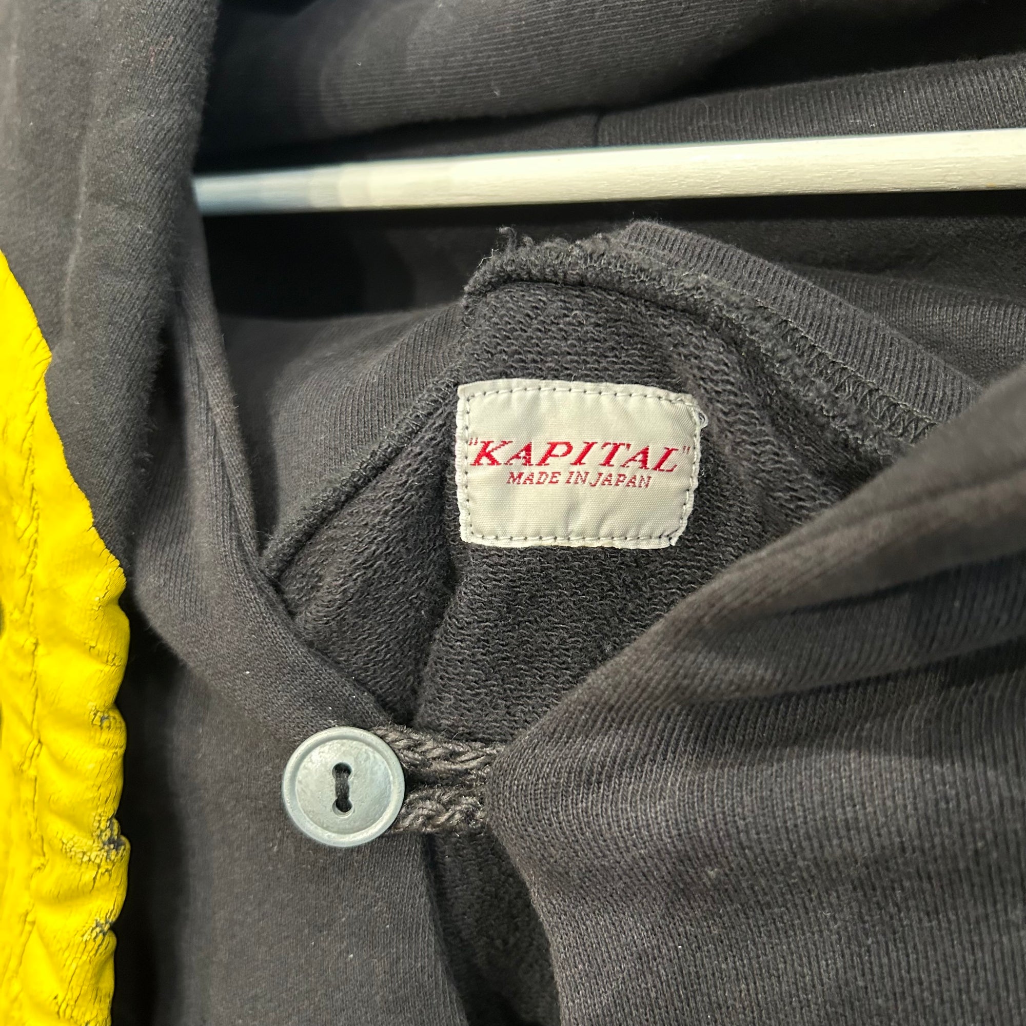 KAPITAL RECONSTRUCTED PATCHWORK SMILEY HOODIE ‘BLACK/YELLOW’
