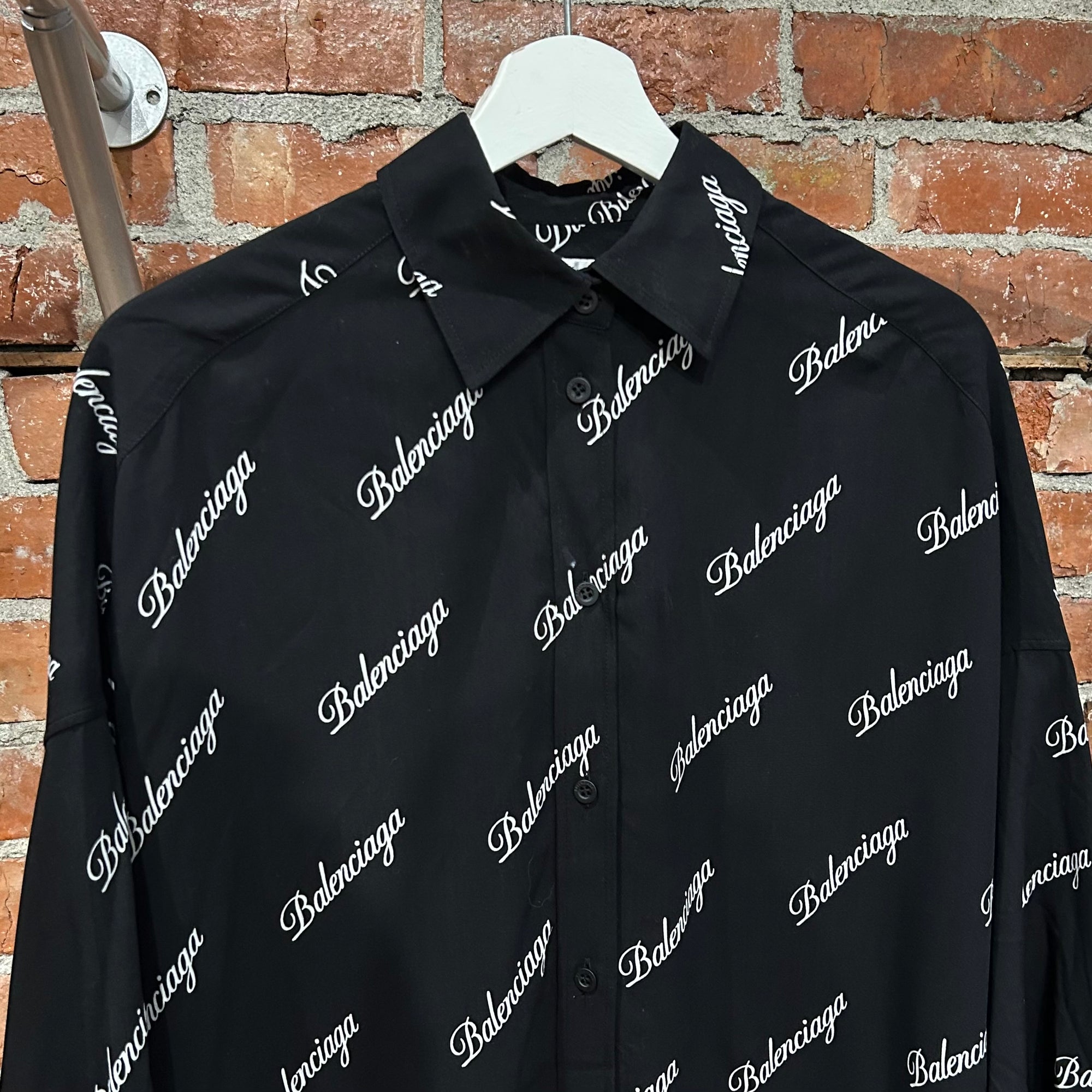 BALENCIAGA SS20 OVESIZED LOGO PRINT POPLIN SHIRT ‘BLACK’