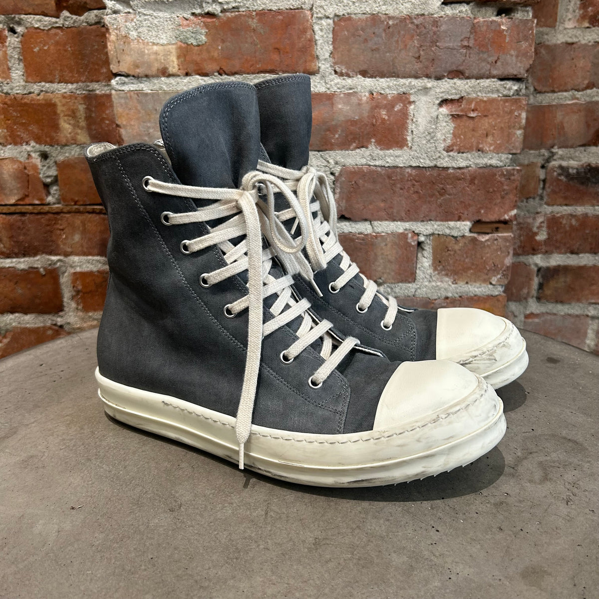 RICK OWENS FW25 CONCORDIANS DRKSHDW WAXED RAMONE SNEAKERS ‘SLATE’