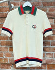 GUCCI WEB STRIPE KNIT POLO SWEATER ‘CREAM’