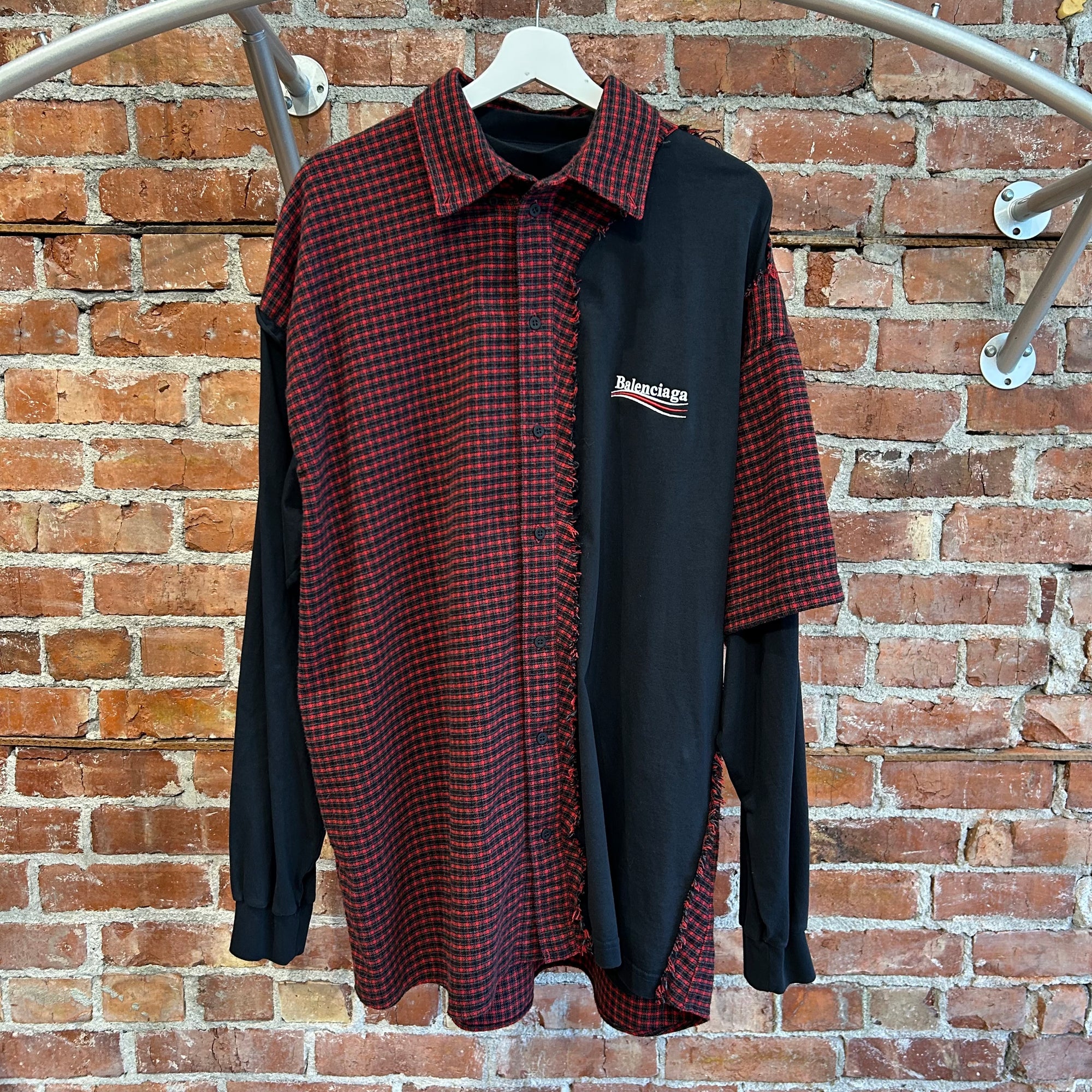 BALENCIAGA SS25 CHECK FRAYED CAMPAIGN SHIRT ‘RED/BLACK’