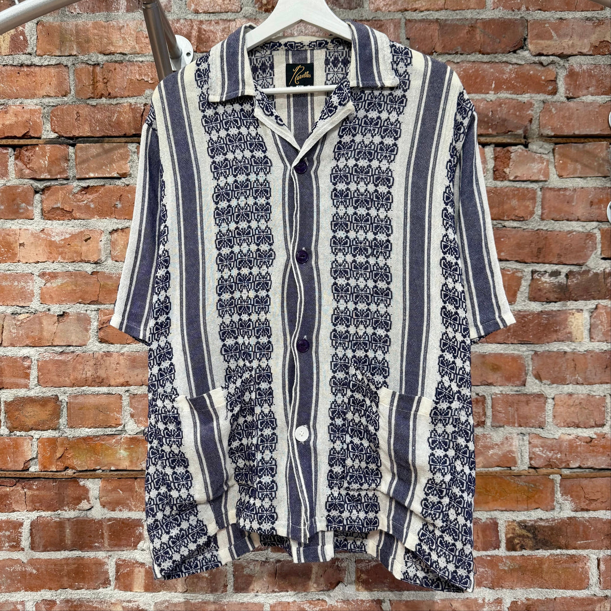 NEEDLES CABANA PAPILLON STRIPE SHIRT ‘CREAM/PURPLE’
