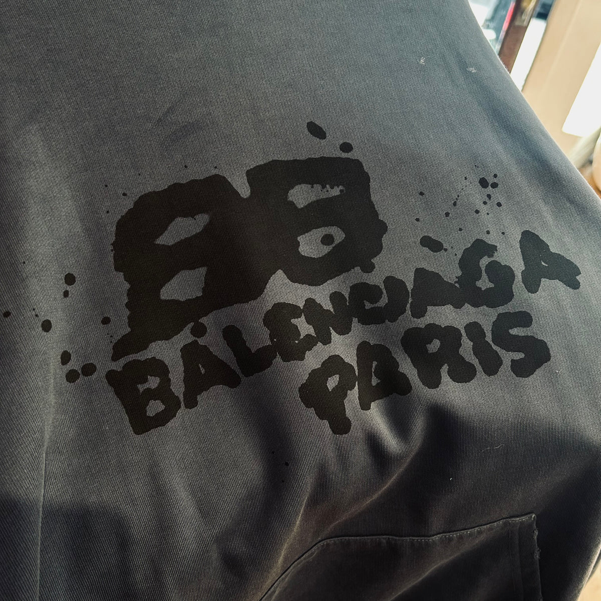 BALENCIAGA SS23 GRAFFITI INK SPLASH HOODIE ‘DIRTY BLUE’