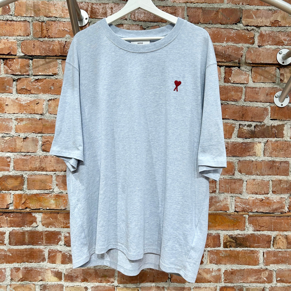 AMI PARIS HEART LOGO HEATHER TEE ‘BLUE’