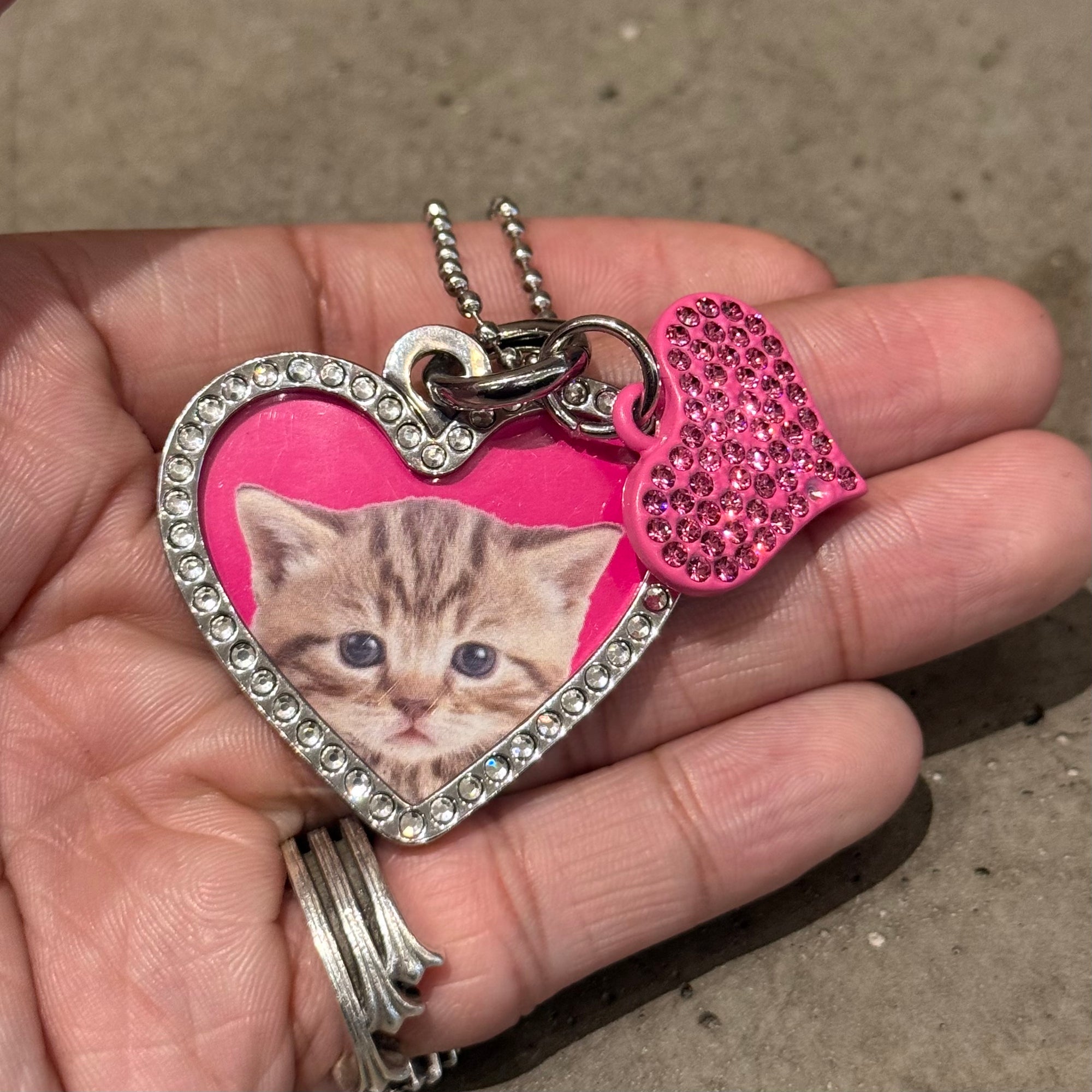 BALENCIAGA HEART PHOTO LOCKET KITTEN NECKLACE ‘SILVER/PINK’